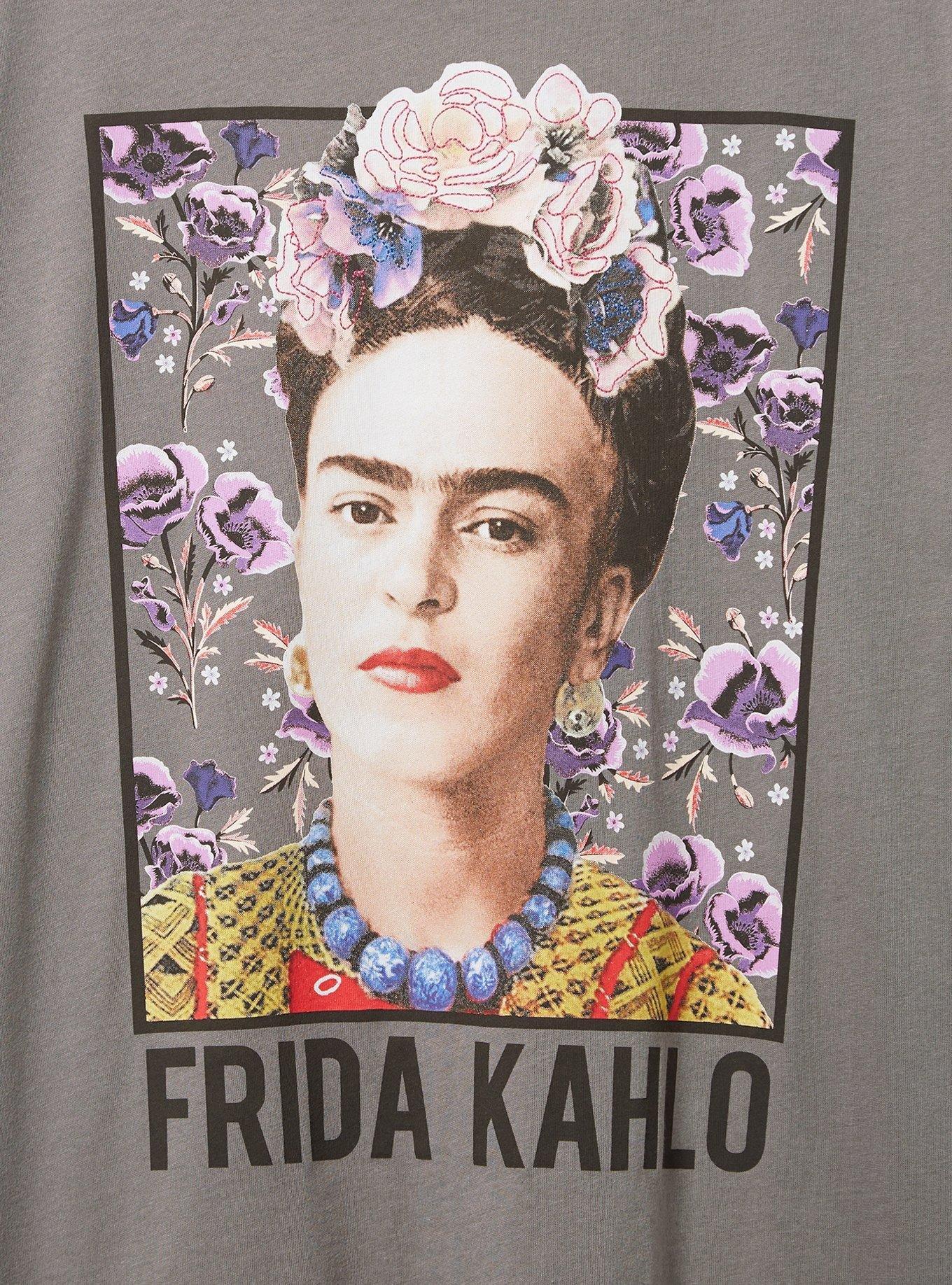 Frida Kahlo Classic Fit Cotton Embroidered Tee, GREY, alternate