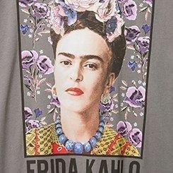 Frida Kahlo Classic Fit Cotton Embroidered Tee, GREY, swatch