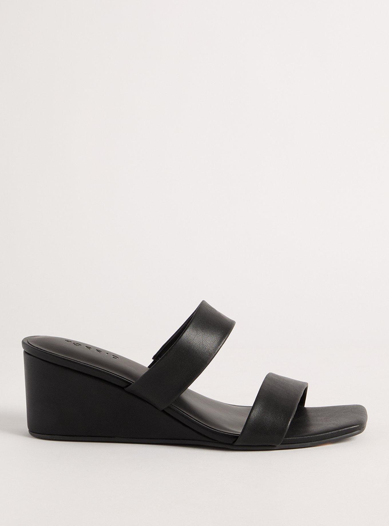 Thin Double Band Wedge Sandal - Black (WW), BLACK, alternate