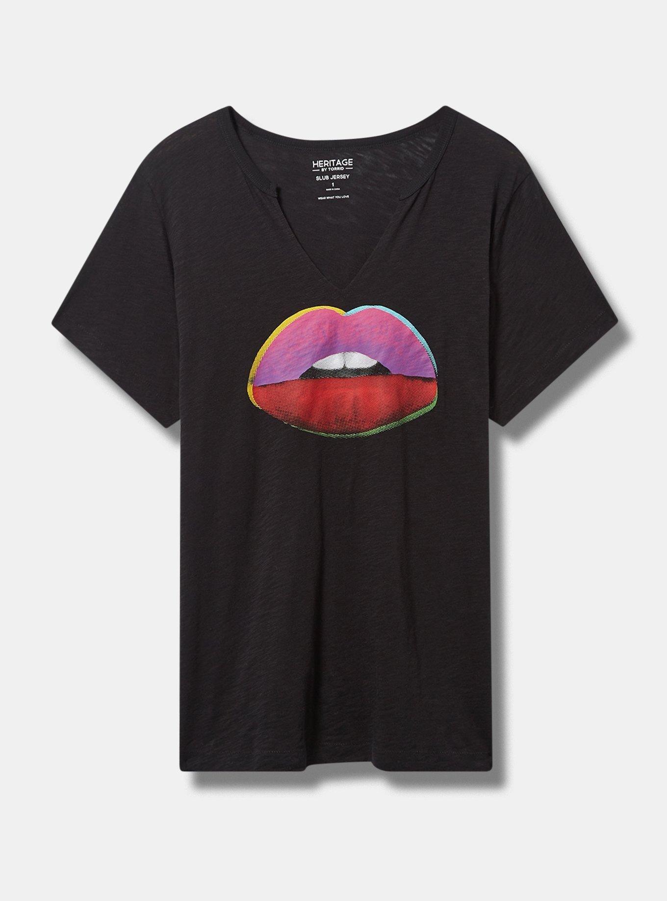 Pop Art Lips Heritage Jersey Notch Neck Vintage Tee