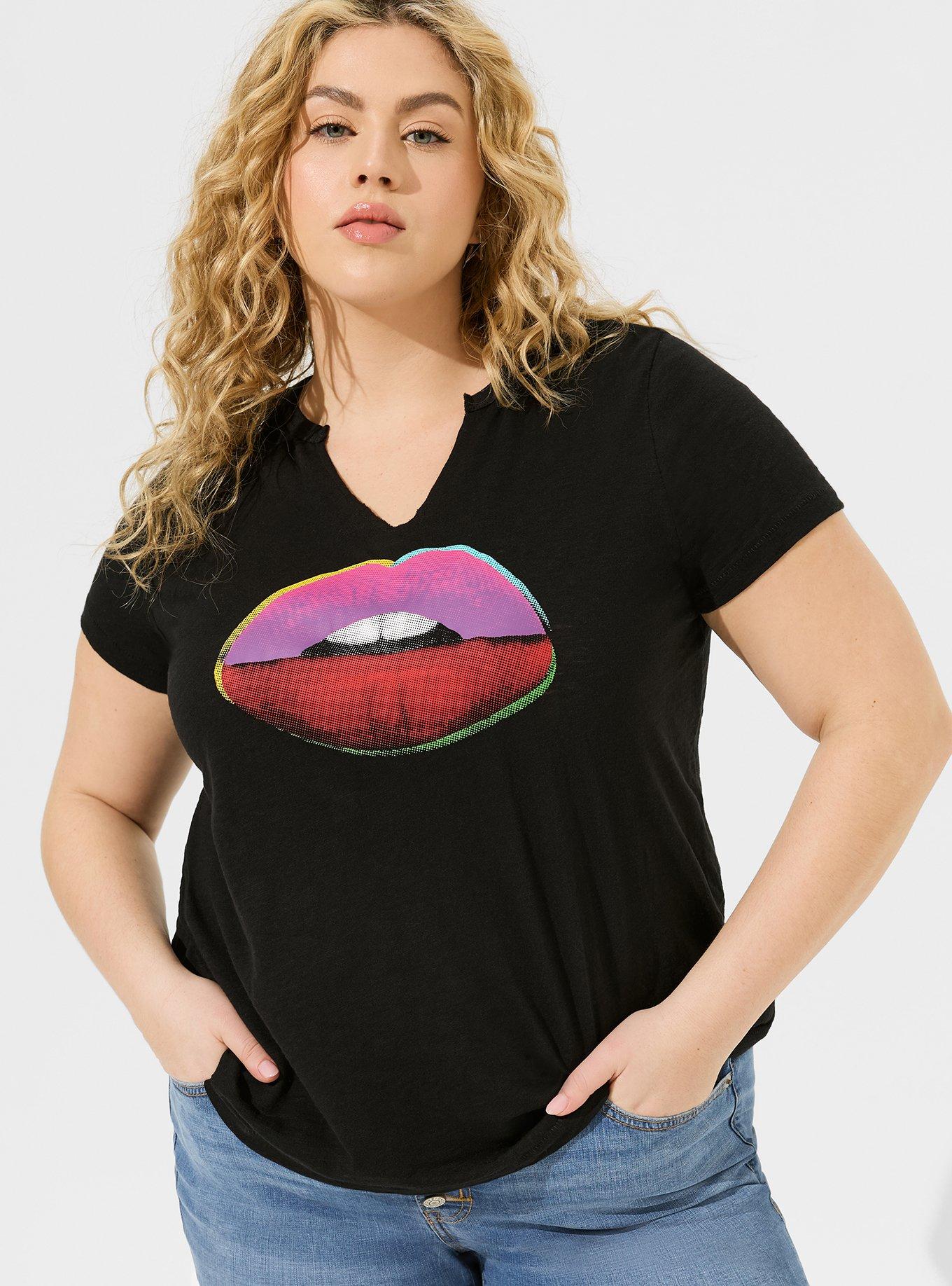 Pop Art Lips Heritage Jersey Notch Neck Vintage Tee