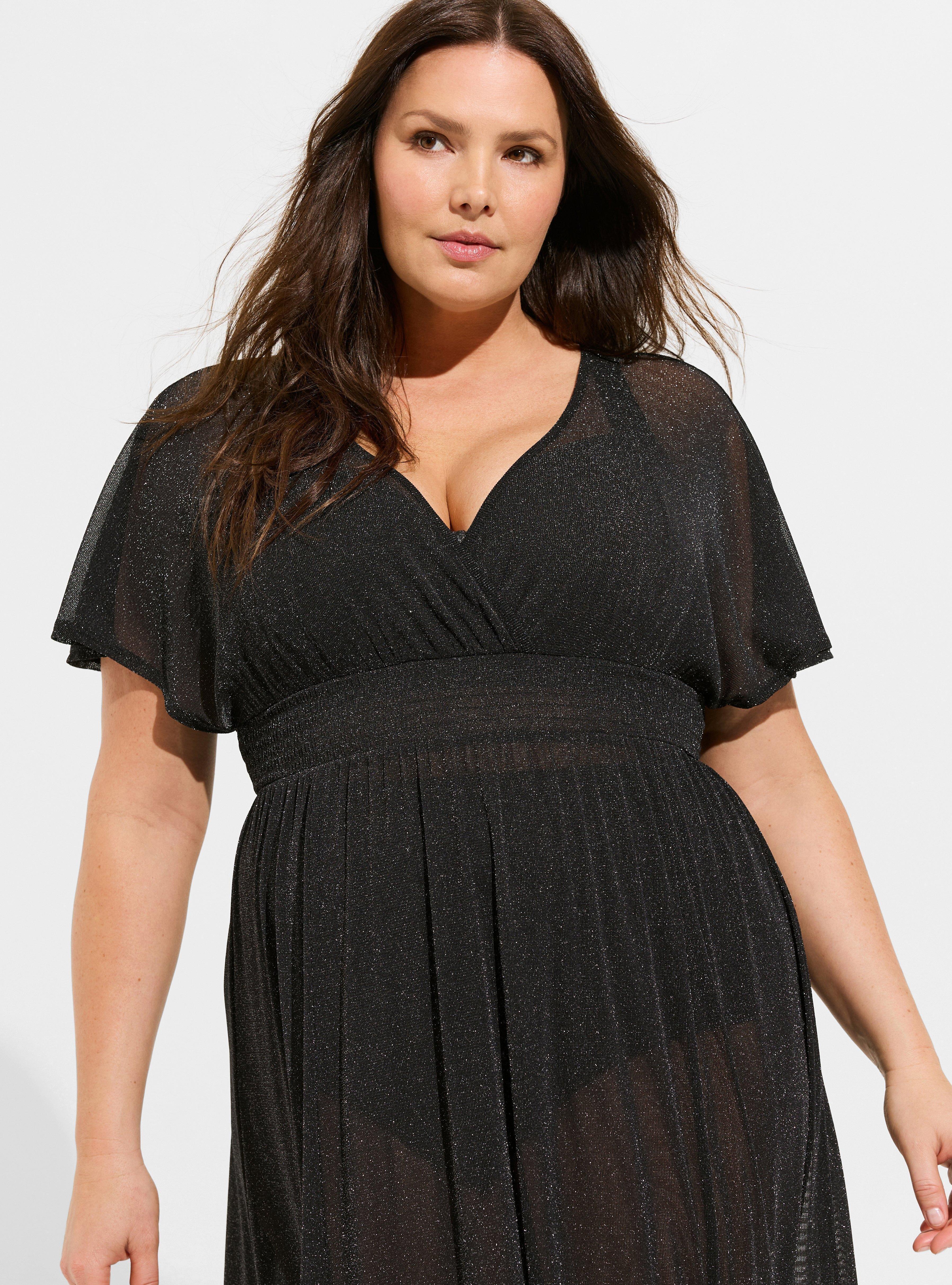 Mesh Shimmer Smocked Waist Maxi Coverup Dress