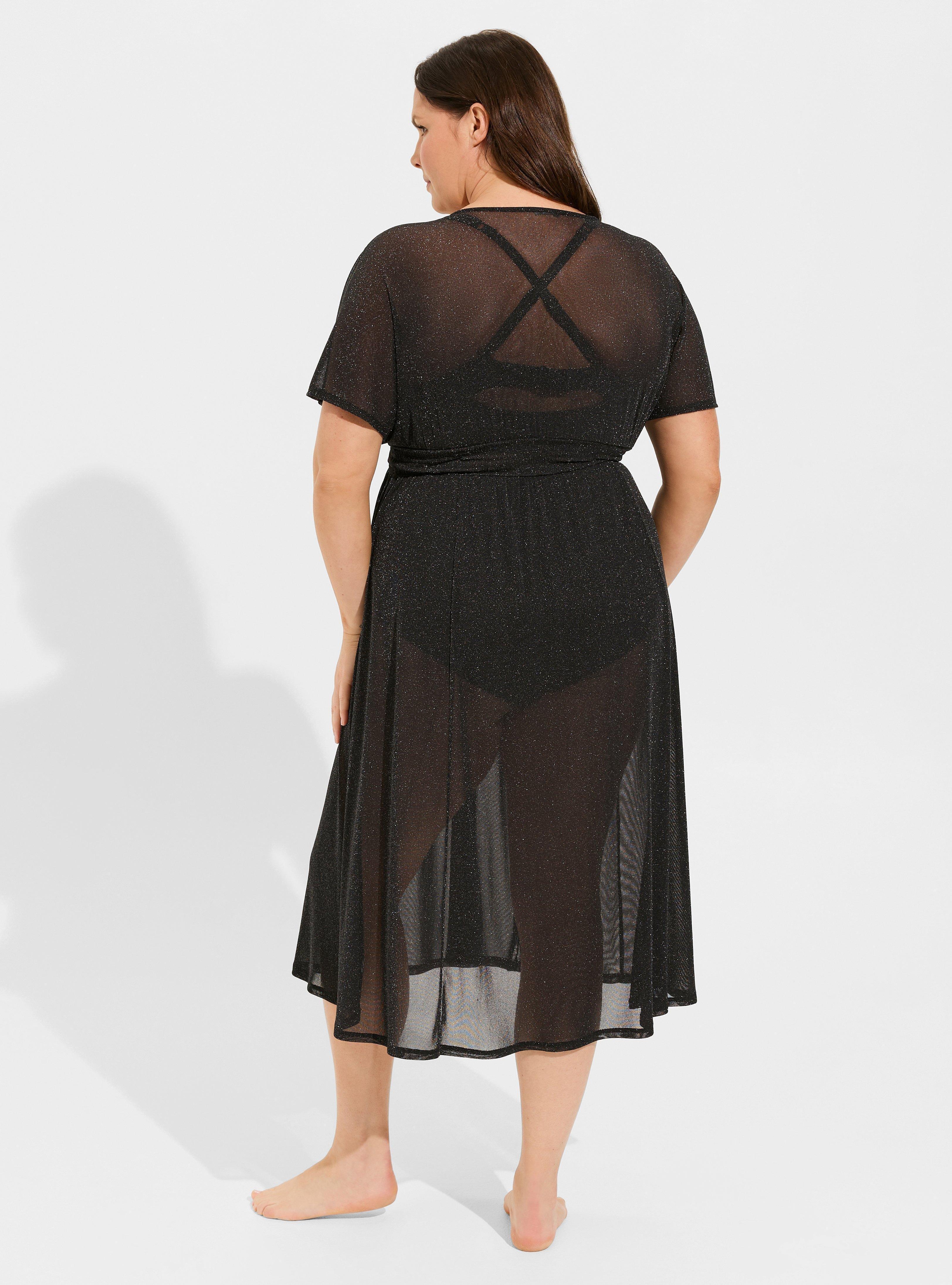 Mesh Shimmer Smocked Waist Maxi Coverup Dress