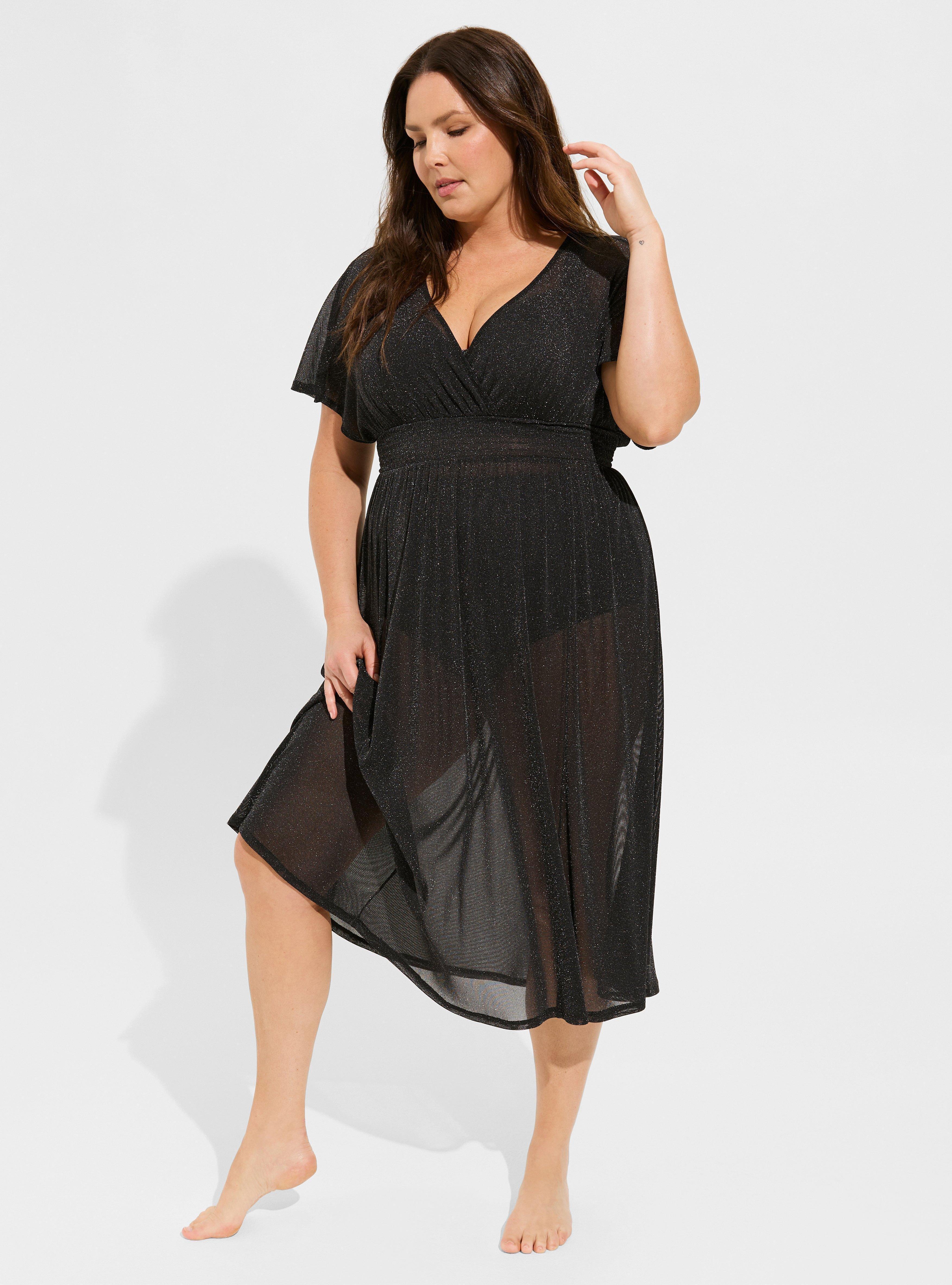 Mesh Shimmer Smocked Waist Maxi Coverup Dress