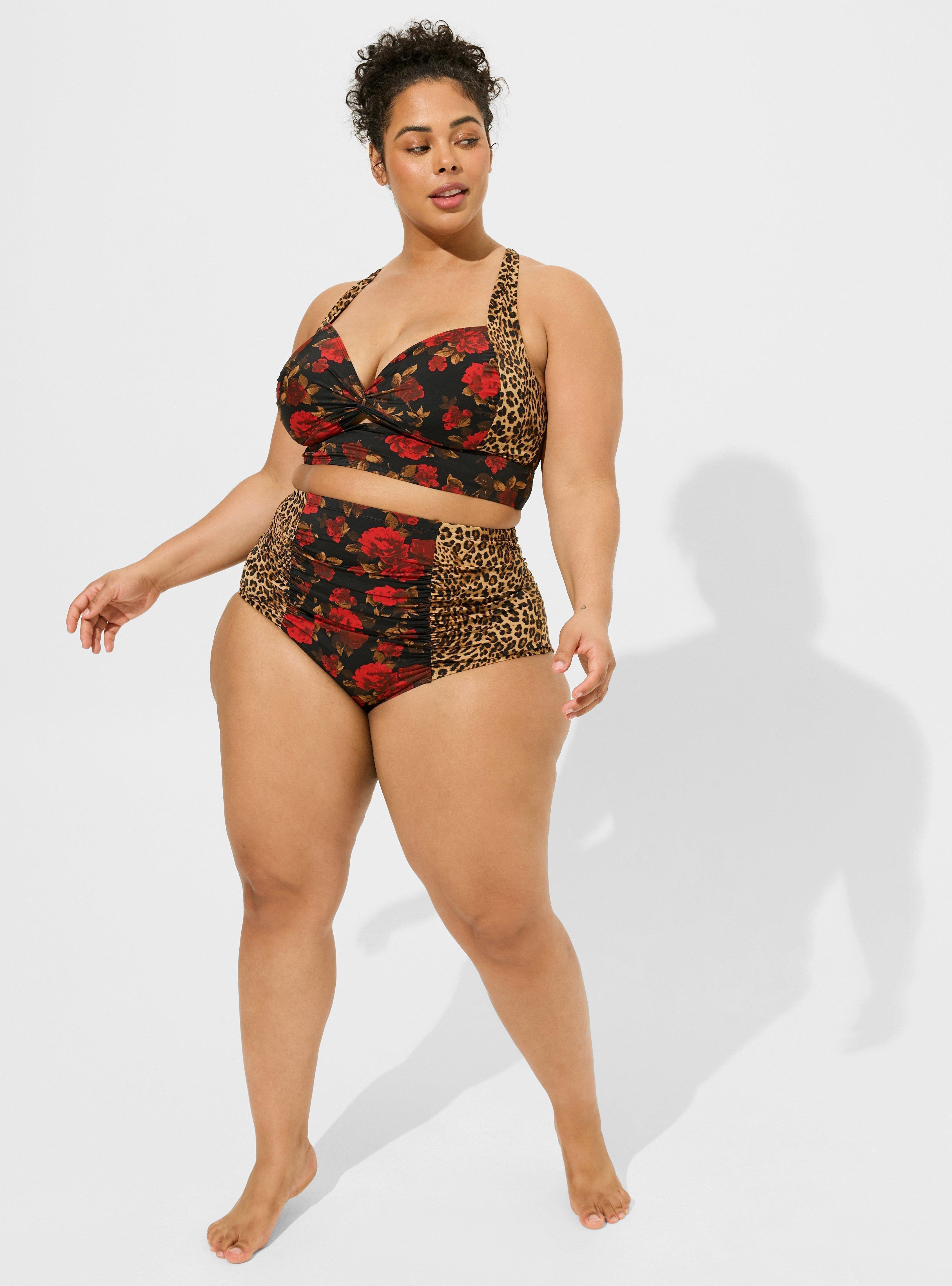 Retro Wireless Twist Front Bikini Top, KAI FLORAL CLASSIC LEOPARD, alternate