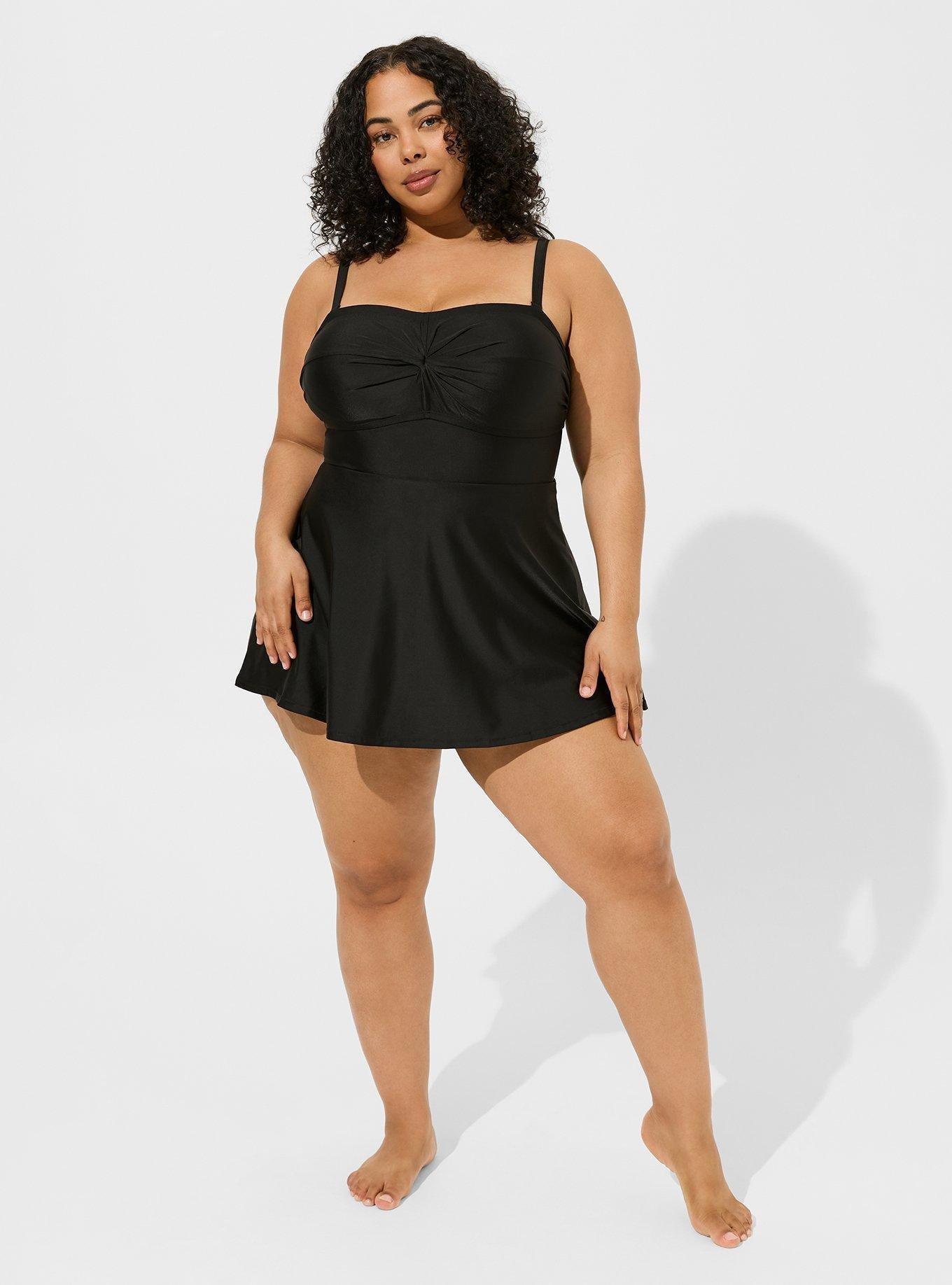 Wireless Strapless Bandeau Swim Dress With Brief