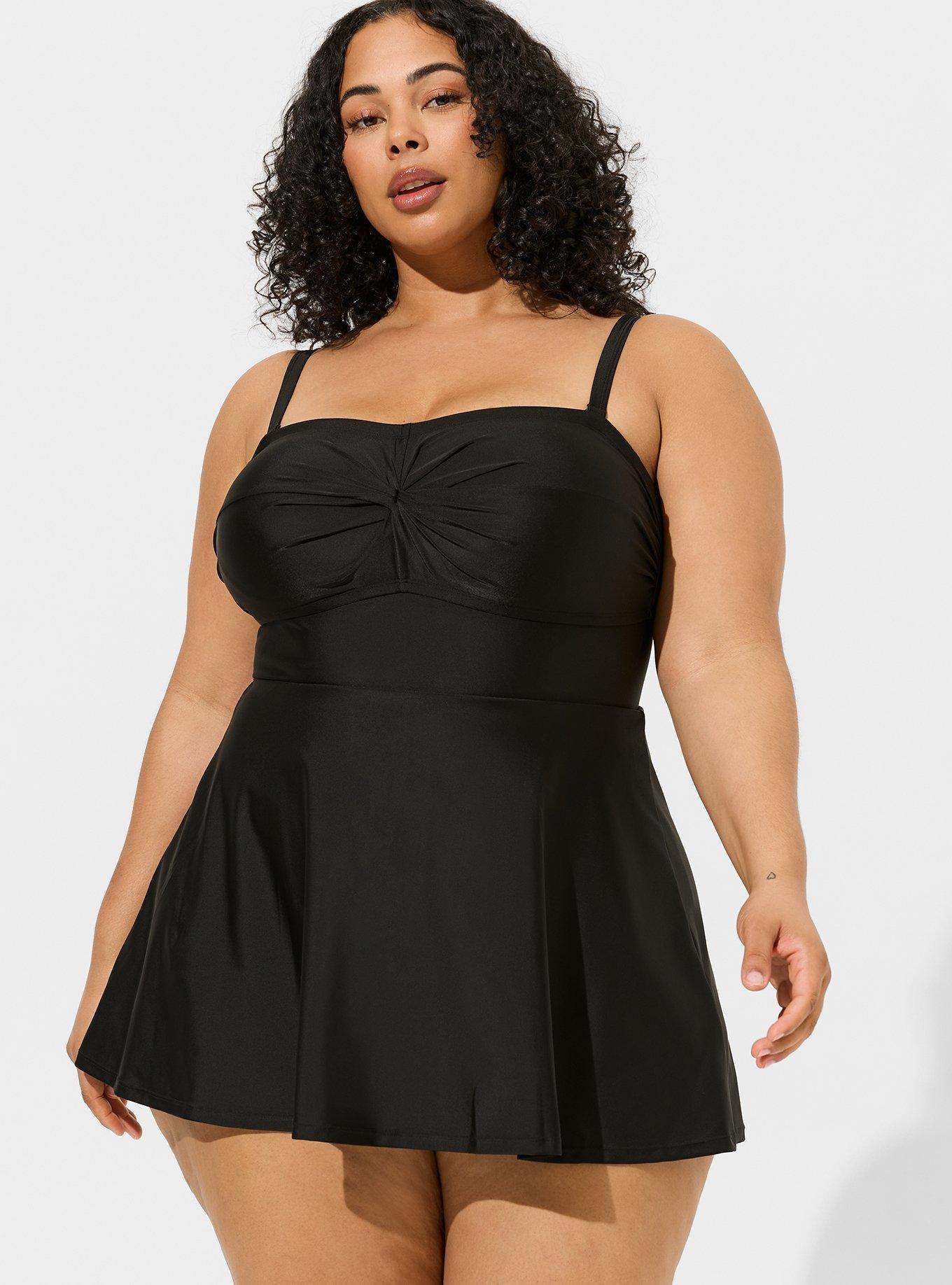 Wireless Strapless Bandeau Swim Dress With Brief