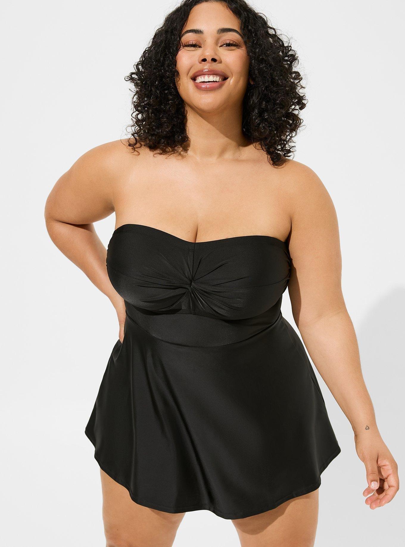 Wireless Strapless Bandeau Swim Dress With Brief