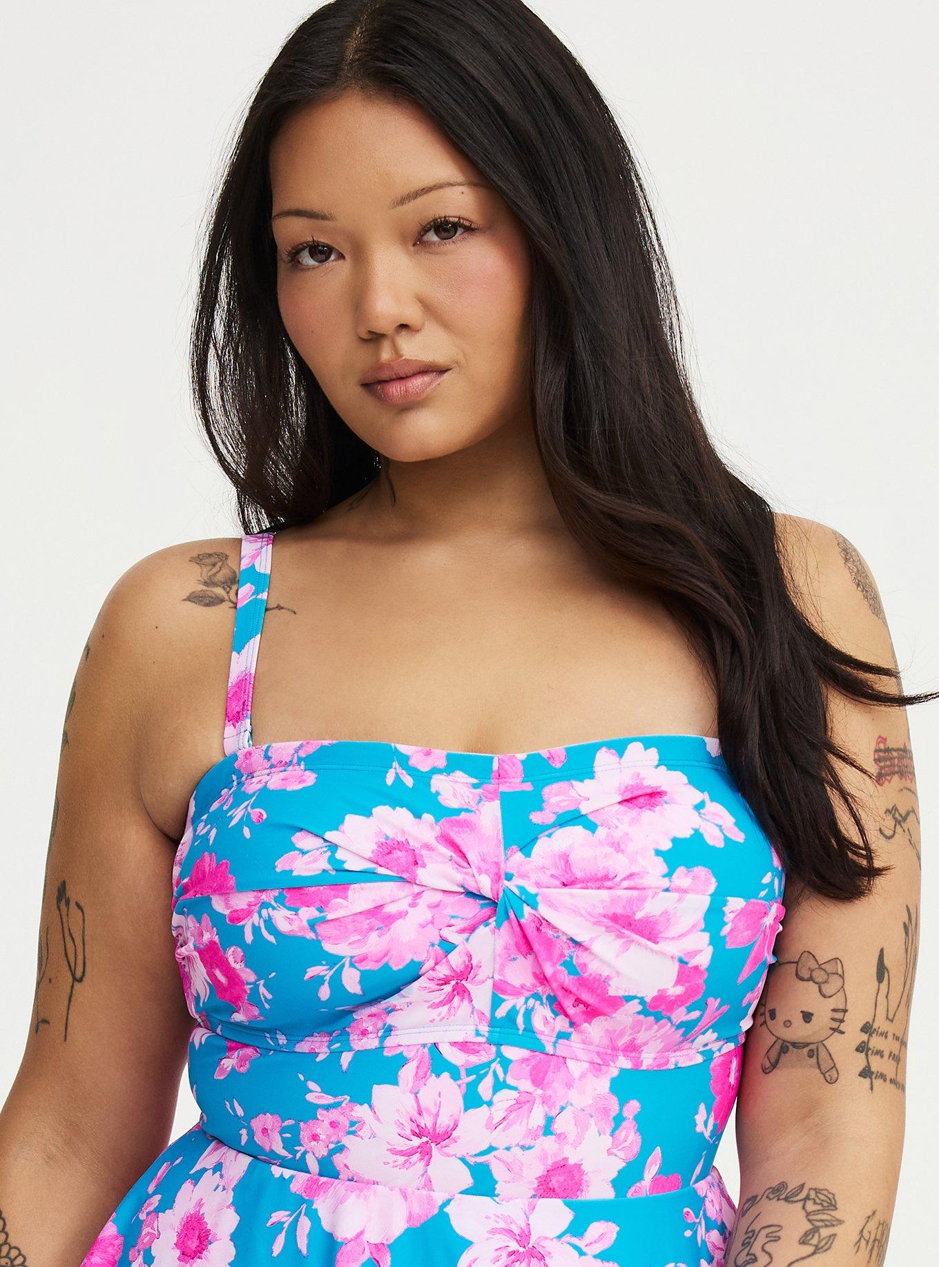 Wireless Bandeau Swim Dress, STEPH FLORAL BLUE, alternate