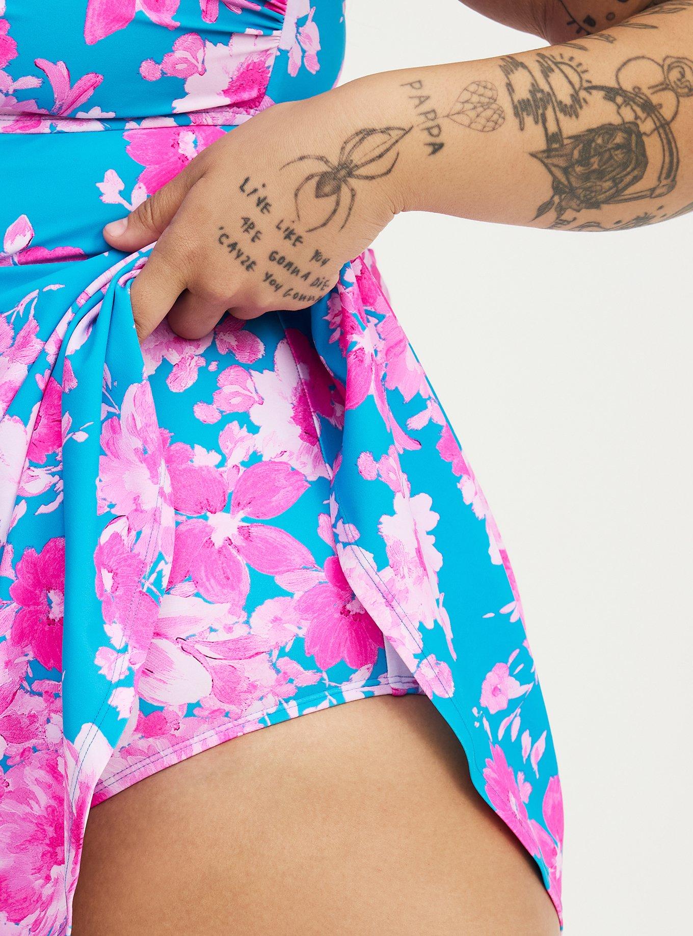 Wireless Bandeau Swim Dress, STEPH FLORAL BLUE, alternate