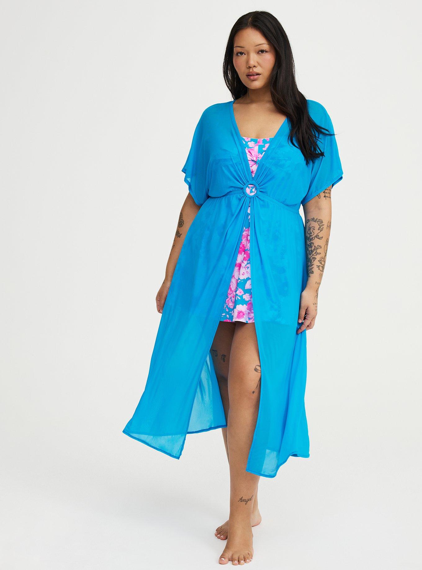 Wireless Bandeau Swim Dress, STEPH FLORAL BLUE, alternate