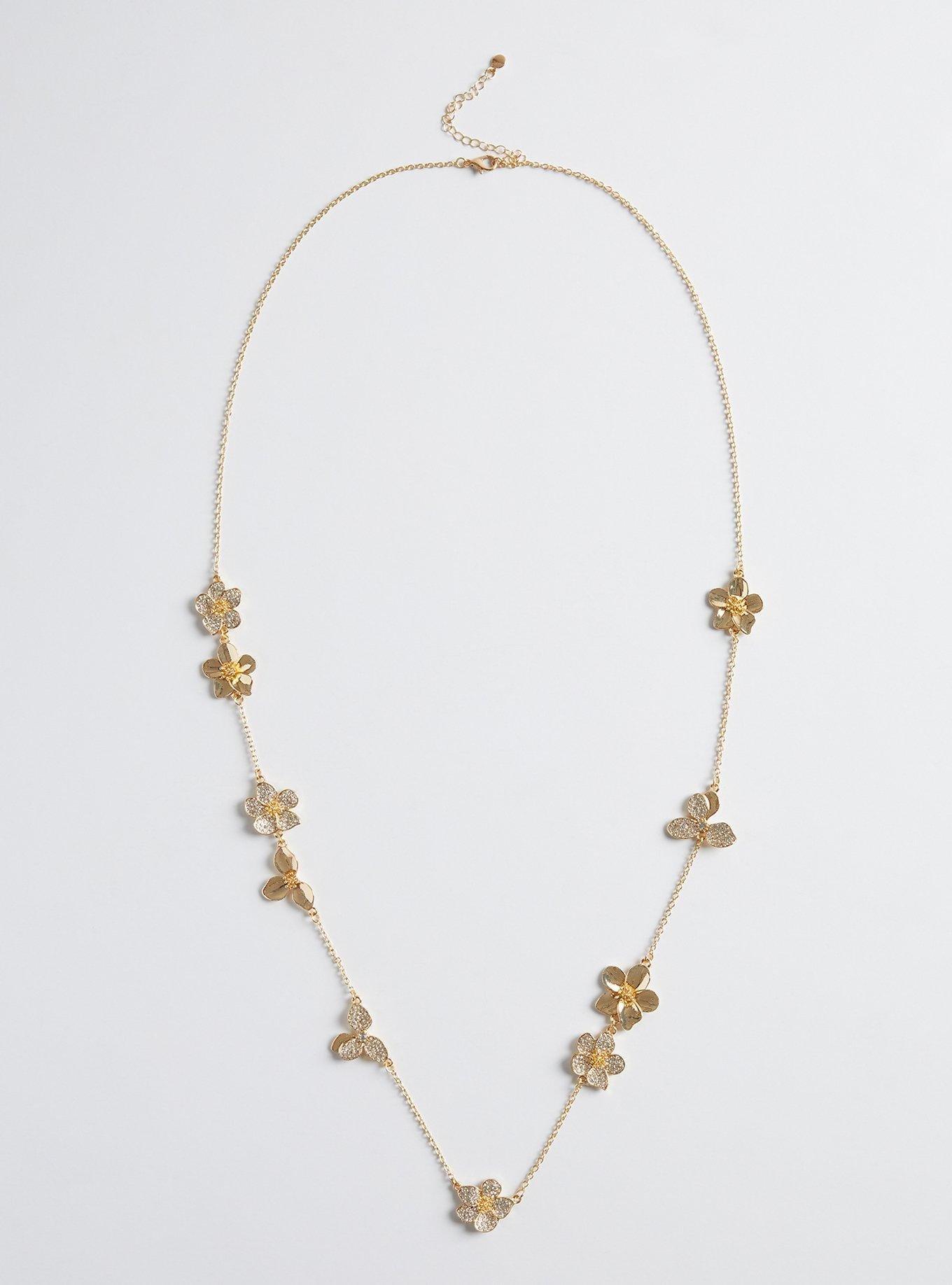 Plus Size - Pave Floral Long Necklace - Torrid