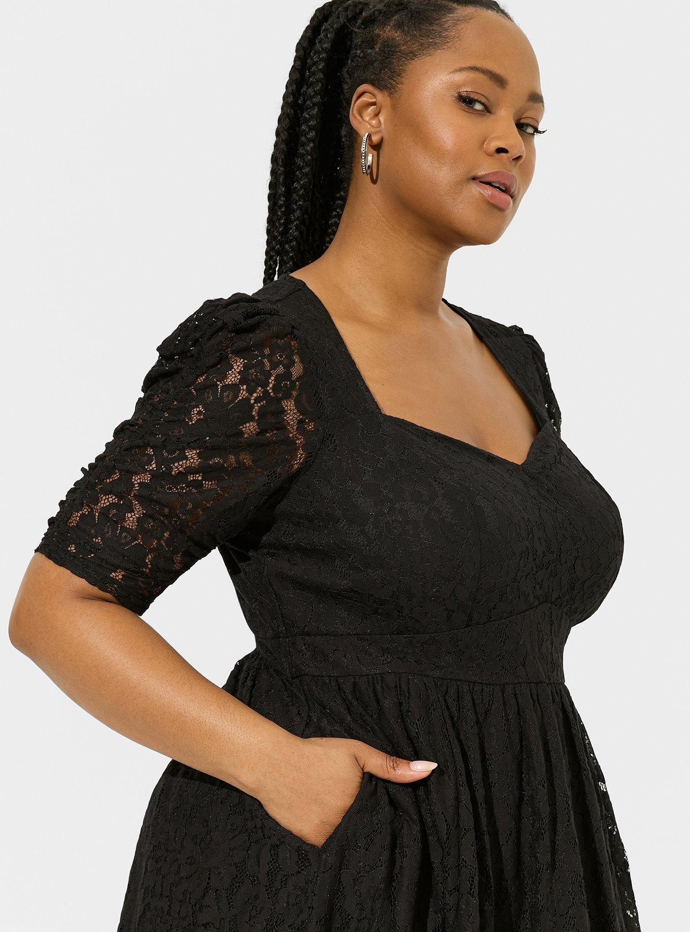 Plus Size - Mini Stretch Lace Ruched Sleeve Skater Dress - Torrid