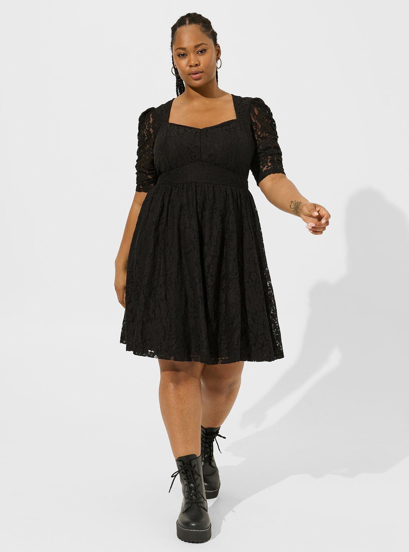 Plus Size - Mini Clipdot Blouson Sleeve Mock Neck Skater Dress - Torrid