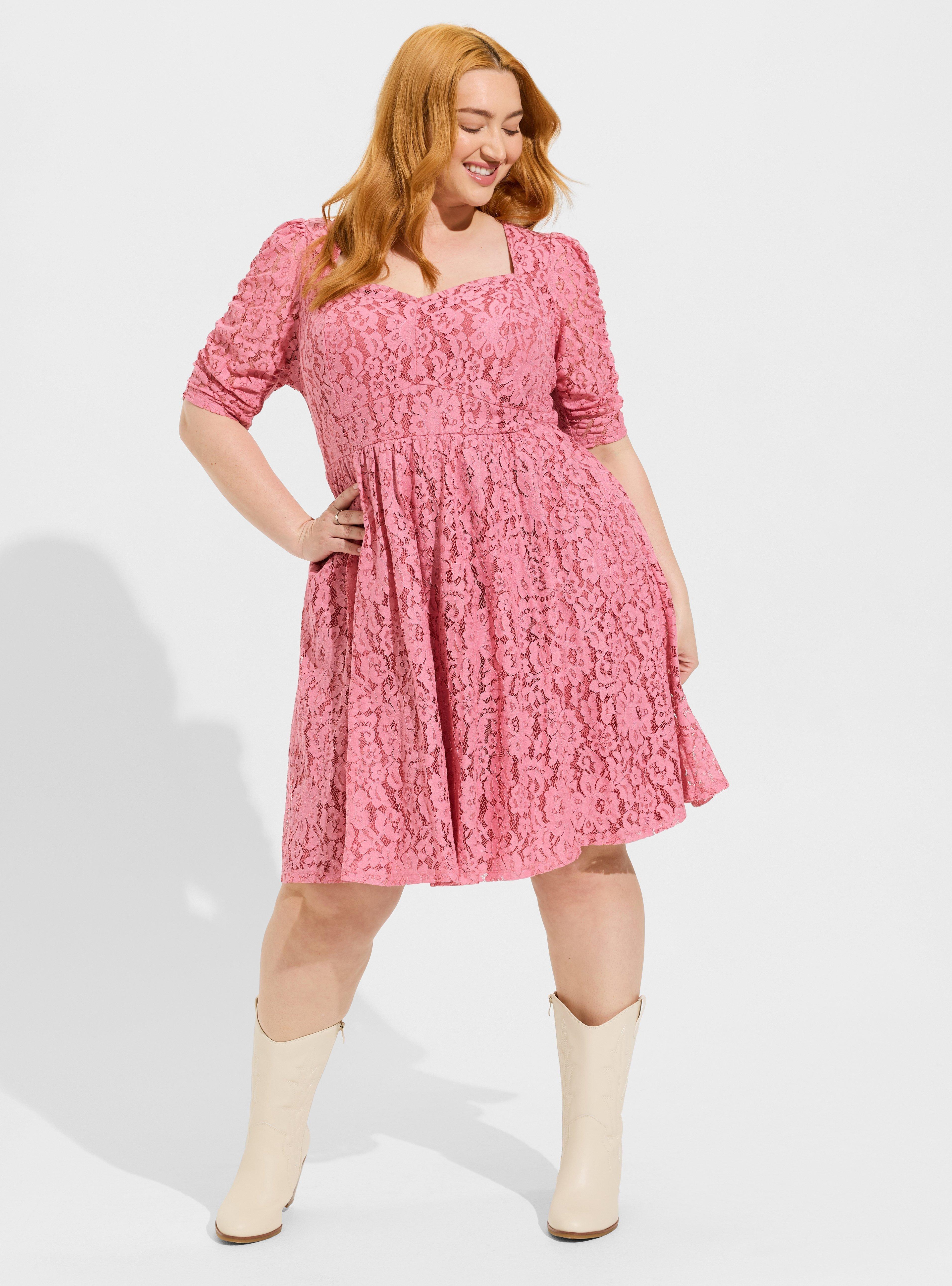 Plus Size - Mini Stretch Lace Ruched Sleeve Skater Dress - Torrid