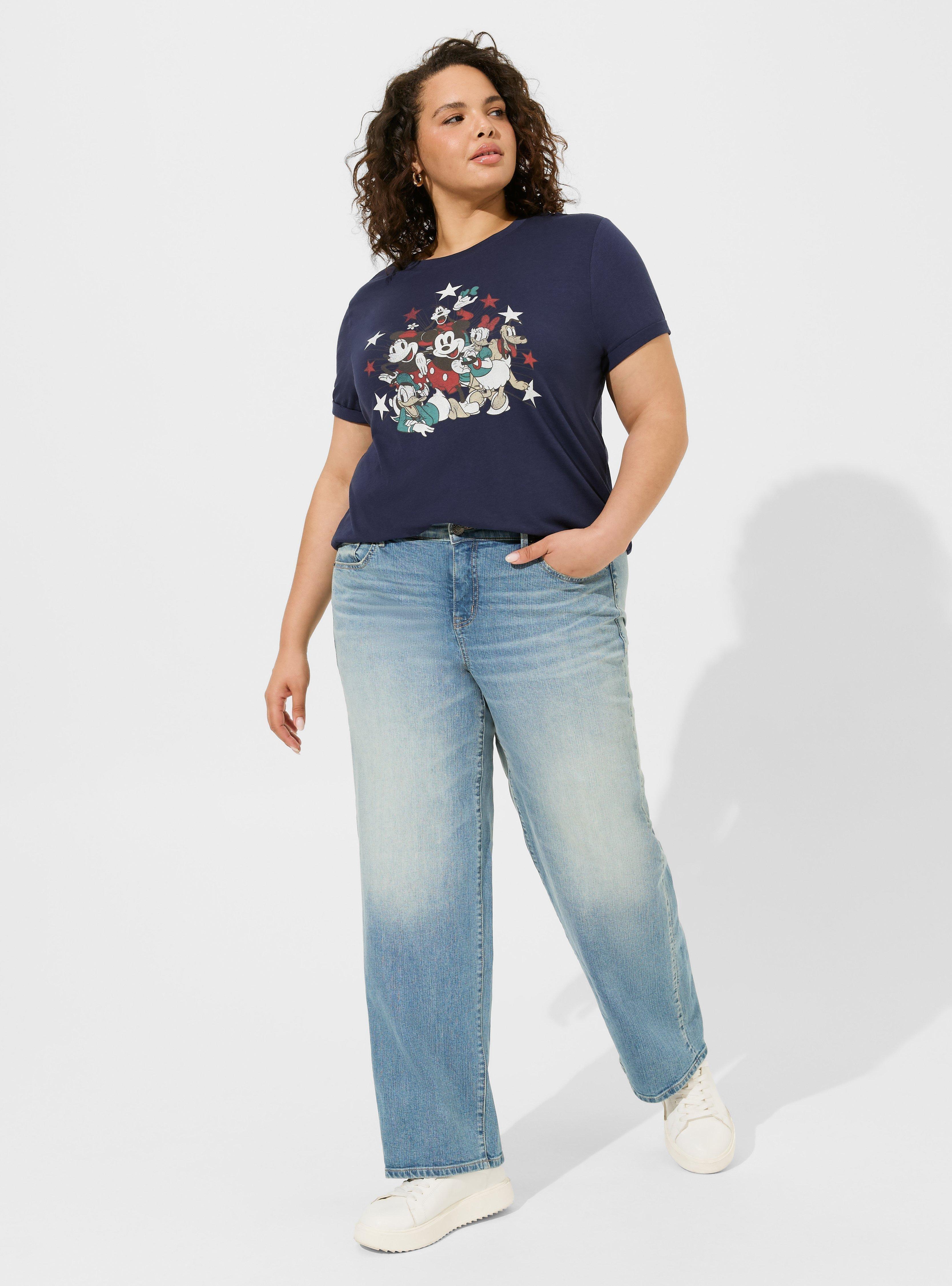 Disney Mickey Friends Americana Roll Sleeve Top