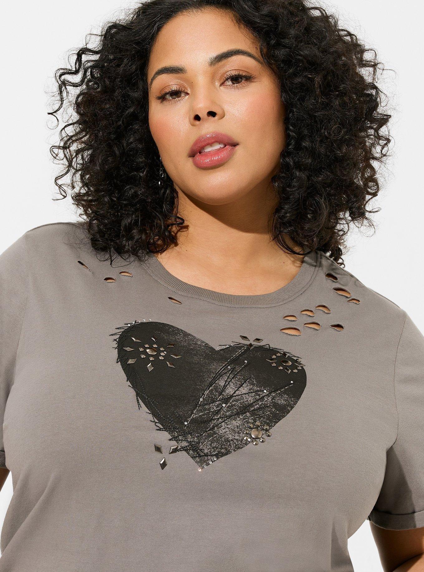 Embellished Heart Relaxed Heritage Jersey Destructed Tee, GREY, alternate