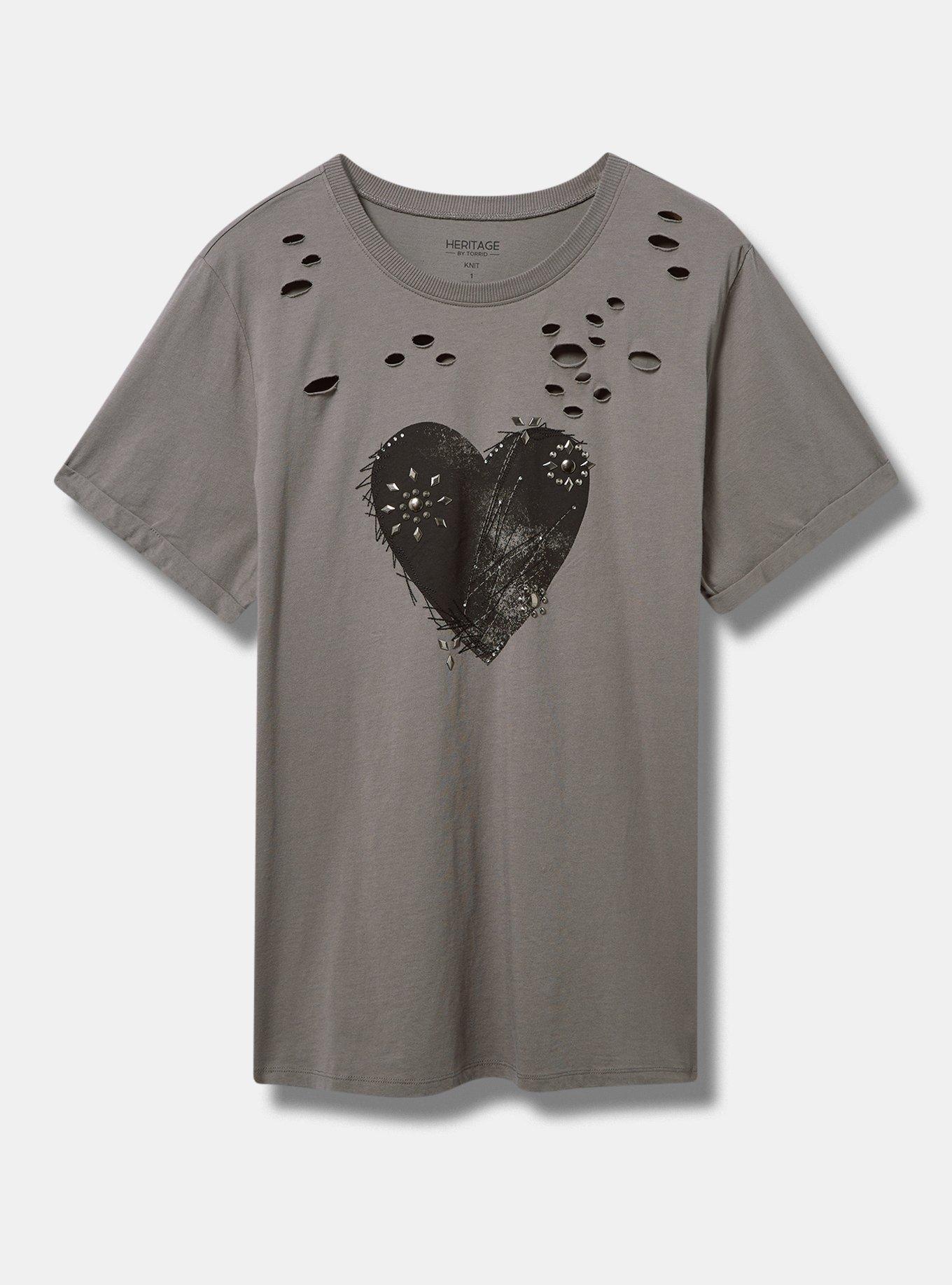 Embellished Heart Relaxed Heritage Jersey Destructed Tee