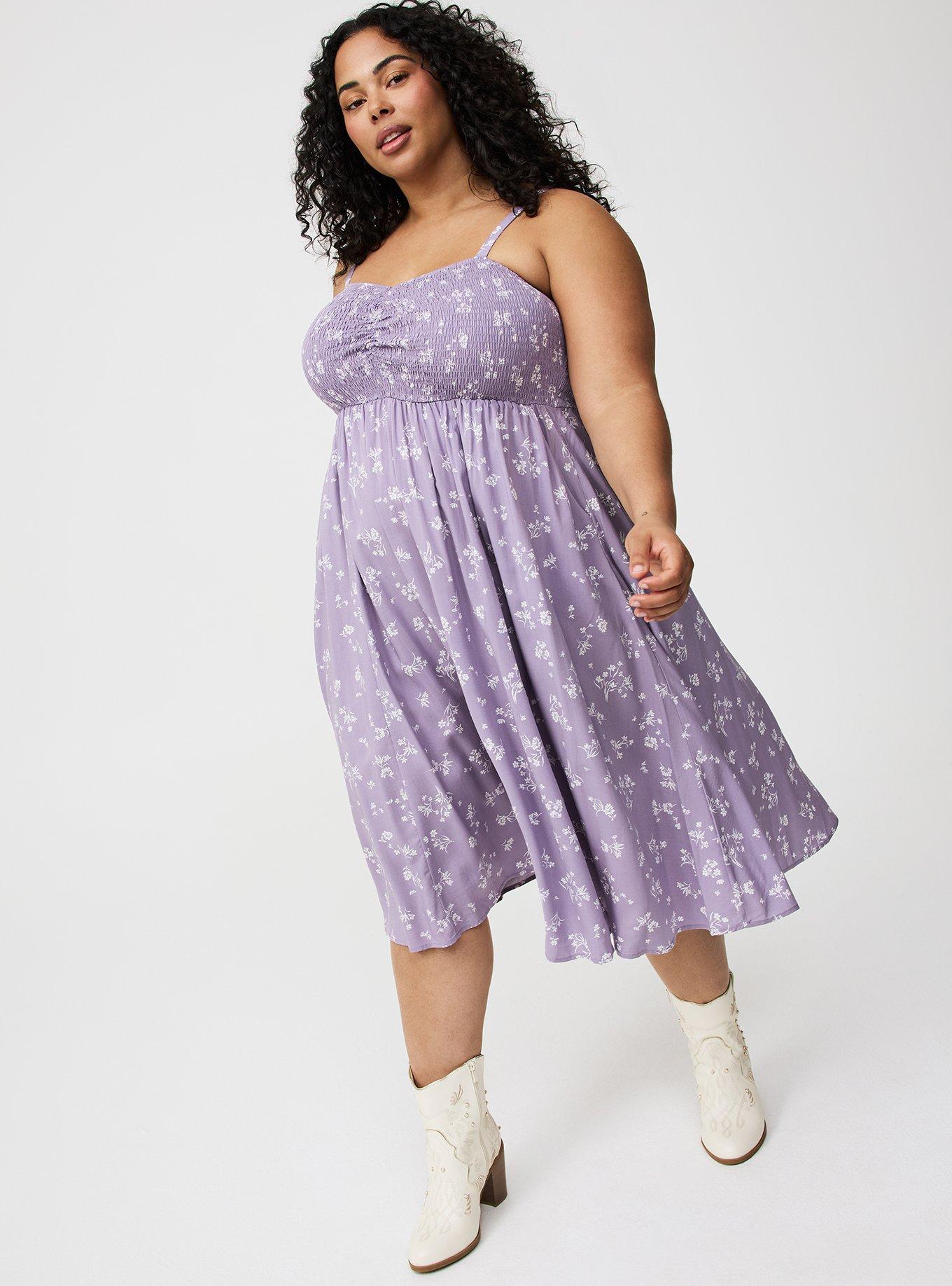 Midi Challis Sweetheart Smocked Bust Dress