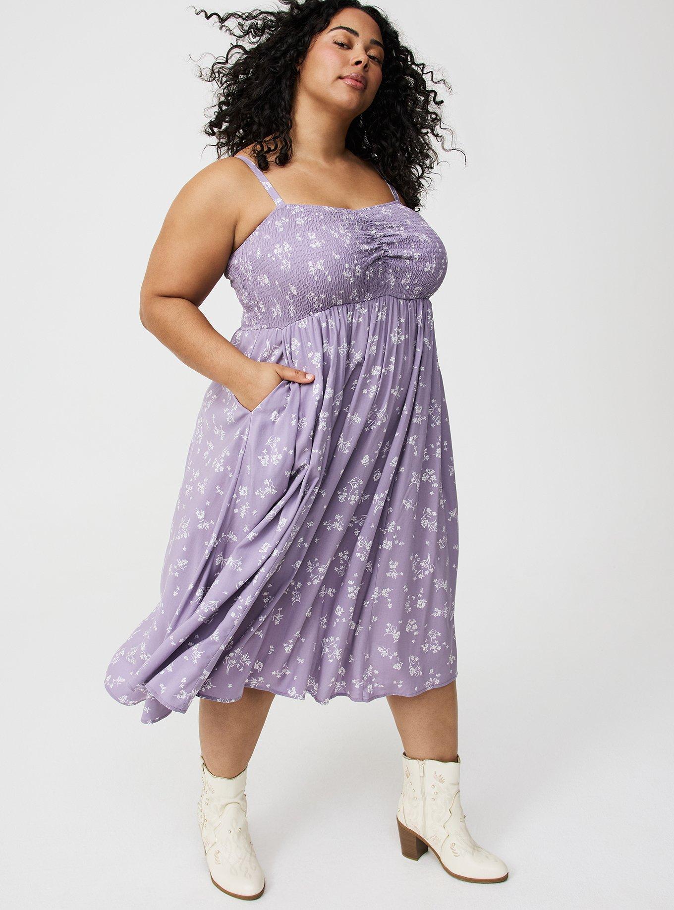 Midi Challis Sweetheart Smocked Bust Dress