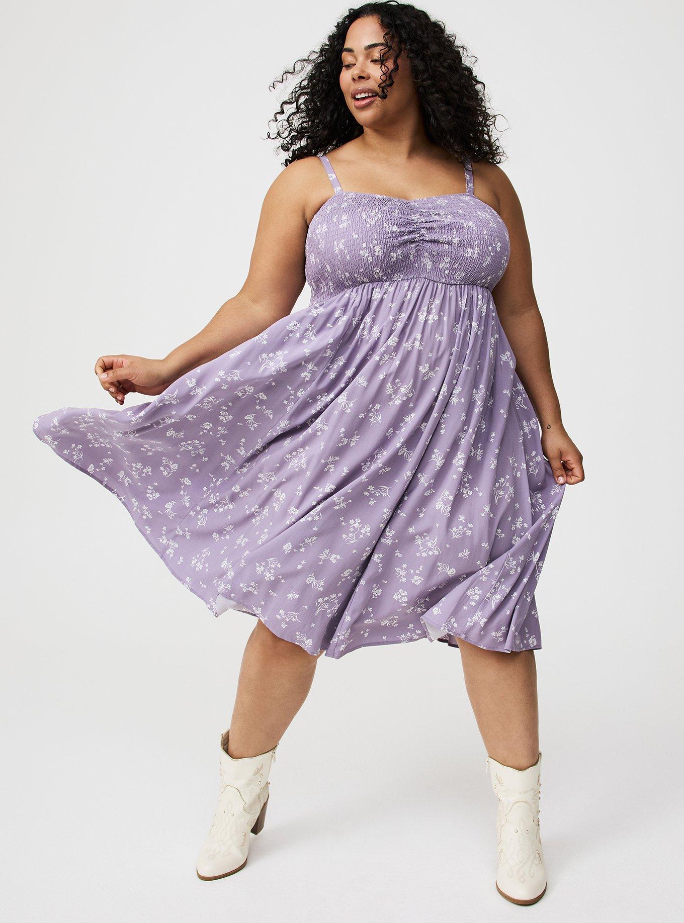 Midi Challis Sweetheart Smocked Bust Dress