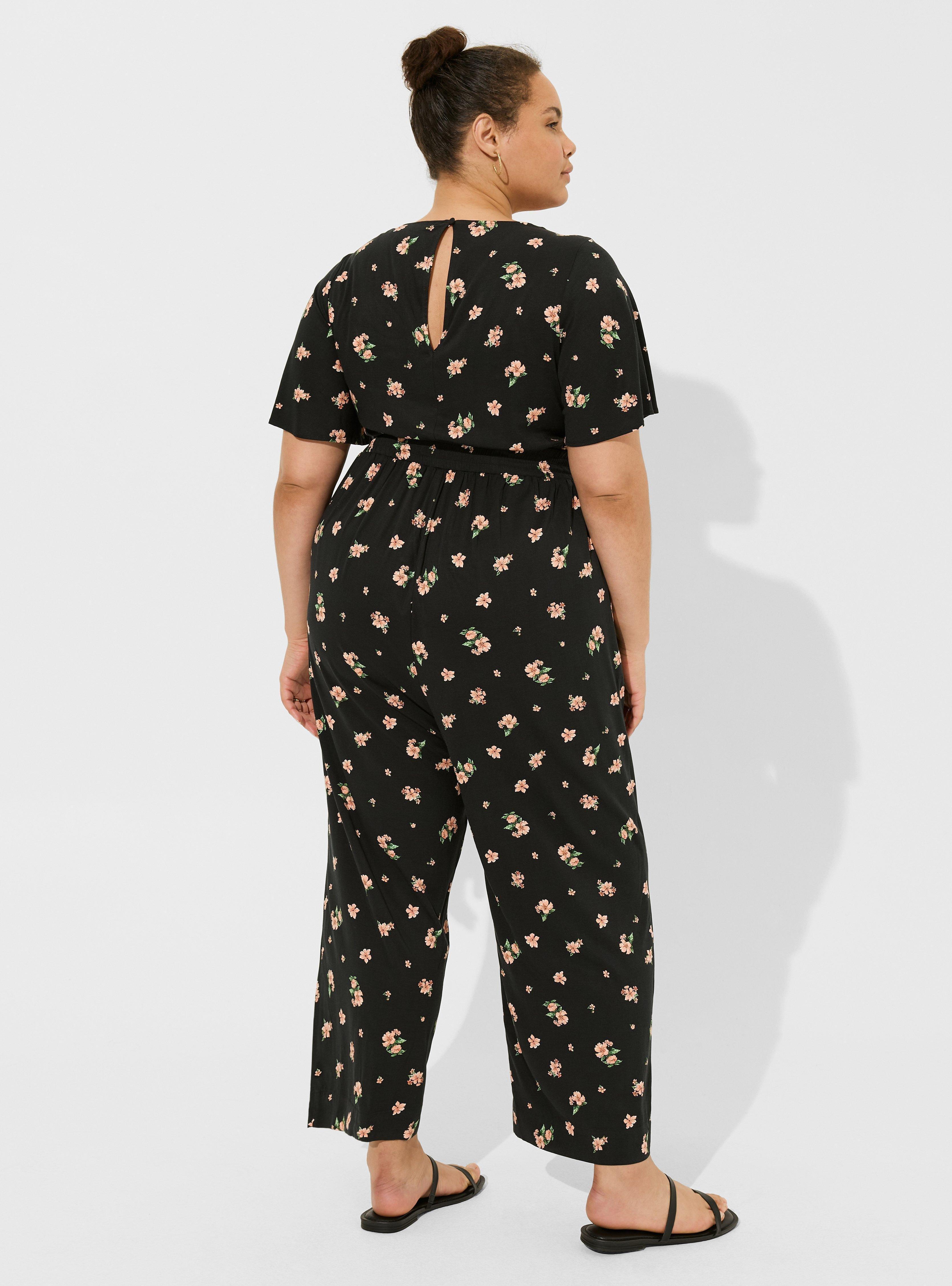 Stretch Challis Flutter Sleeve Jumpsuit