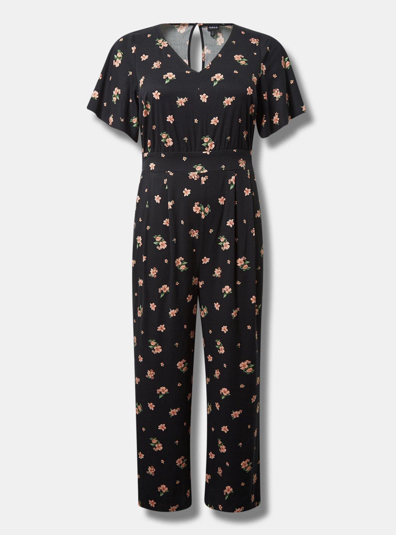 Stretch Challis Flutter Sleeve Jumpsuit