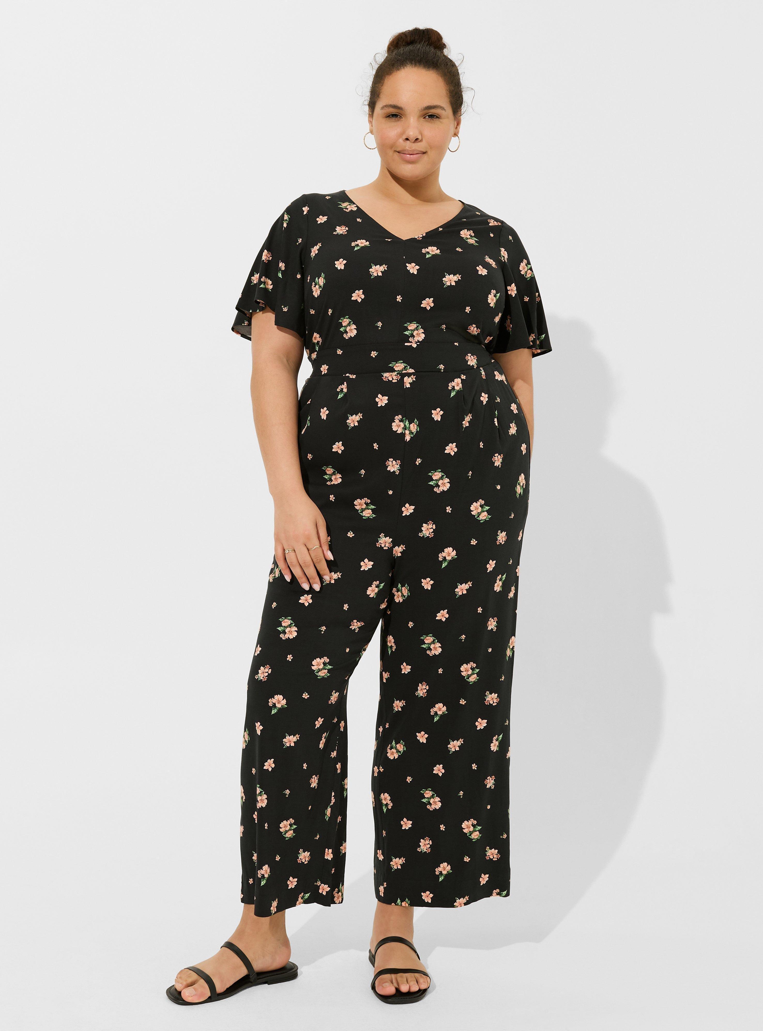 Stretch Challis Flutter Sleeve Jumpsuit