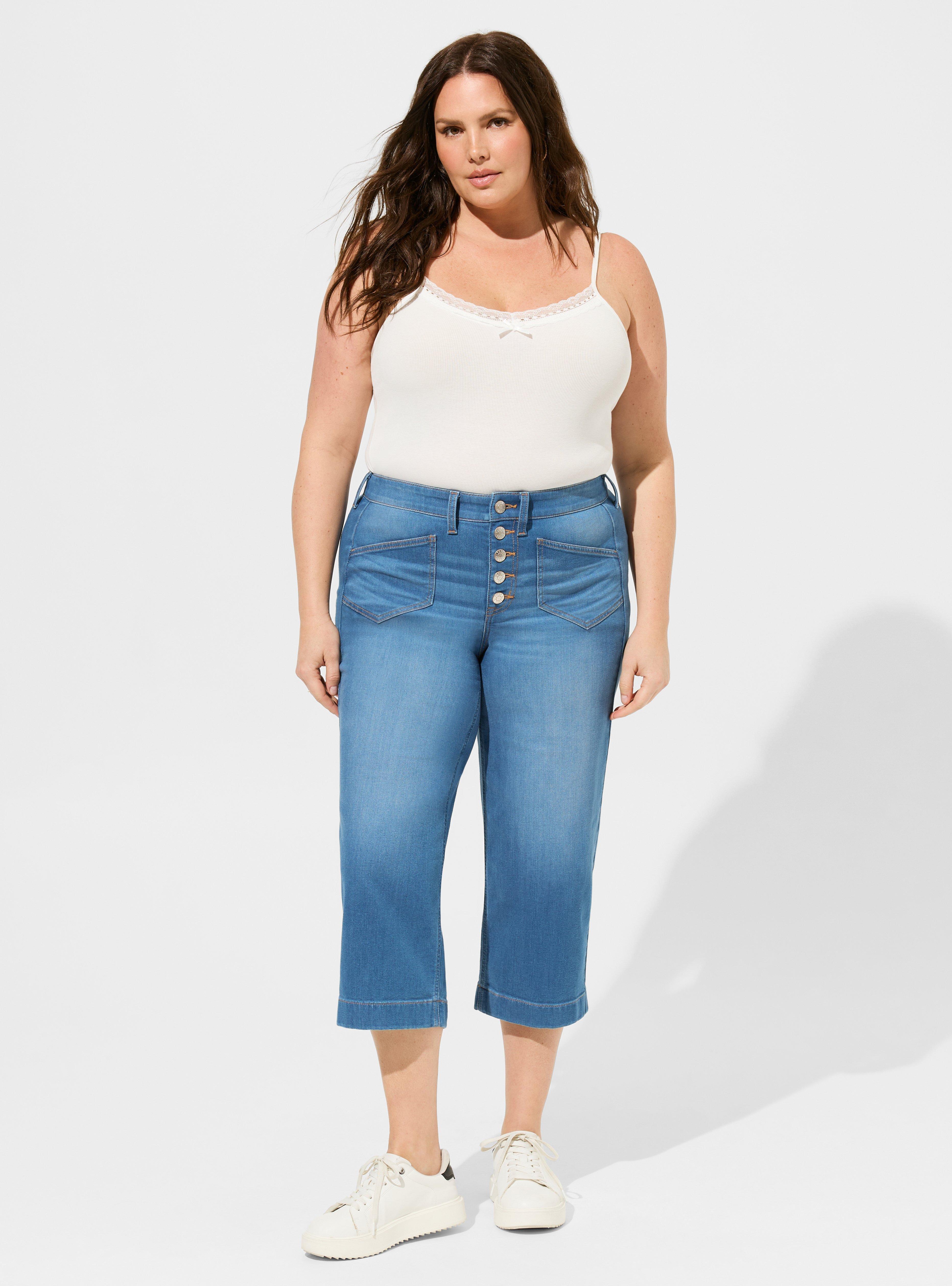 Plus Size - Crop Wide Leg Lightweight Vintage Stretch High-Rise