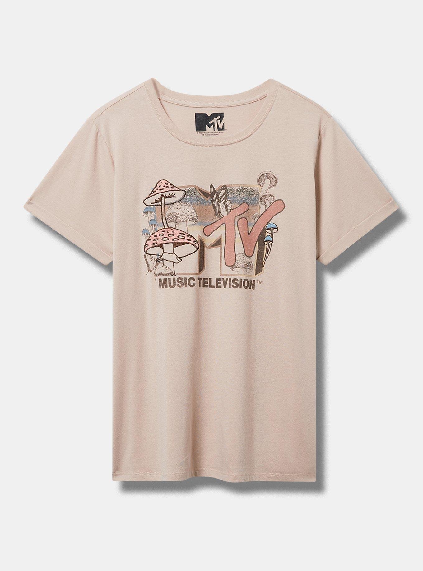 Plus Size - MTV Classic Fit Cotton Roll Sleeve Embroidered Tee - Torrid