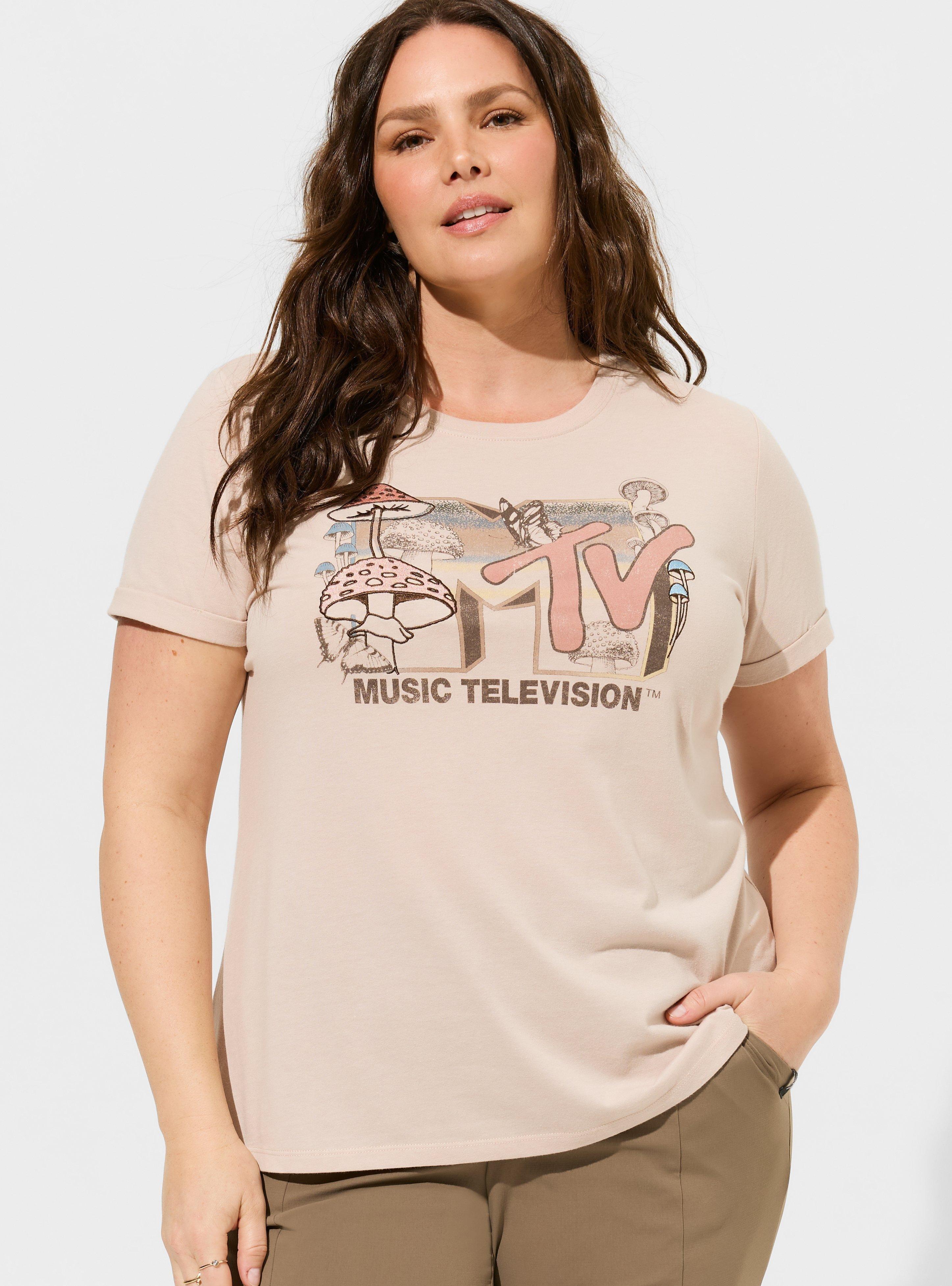 MTV Classic Fit Cotton Roll Sleeve Embroidered Tee