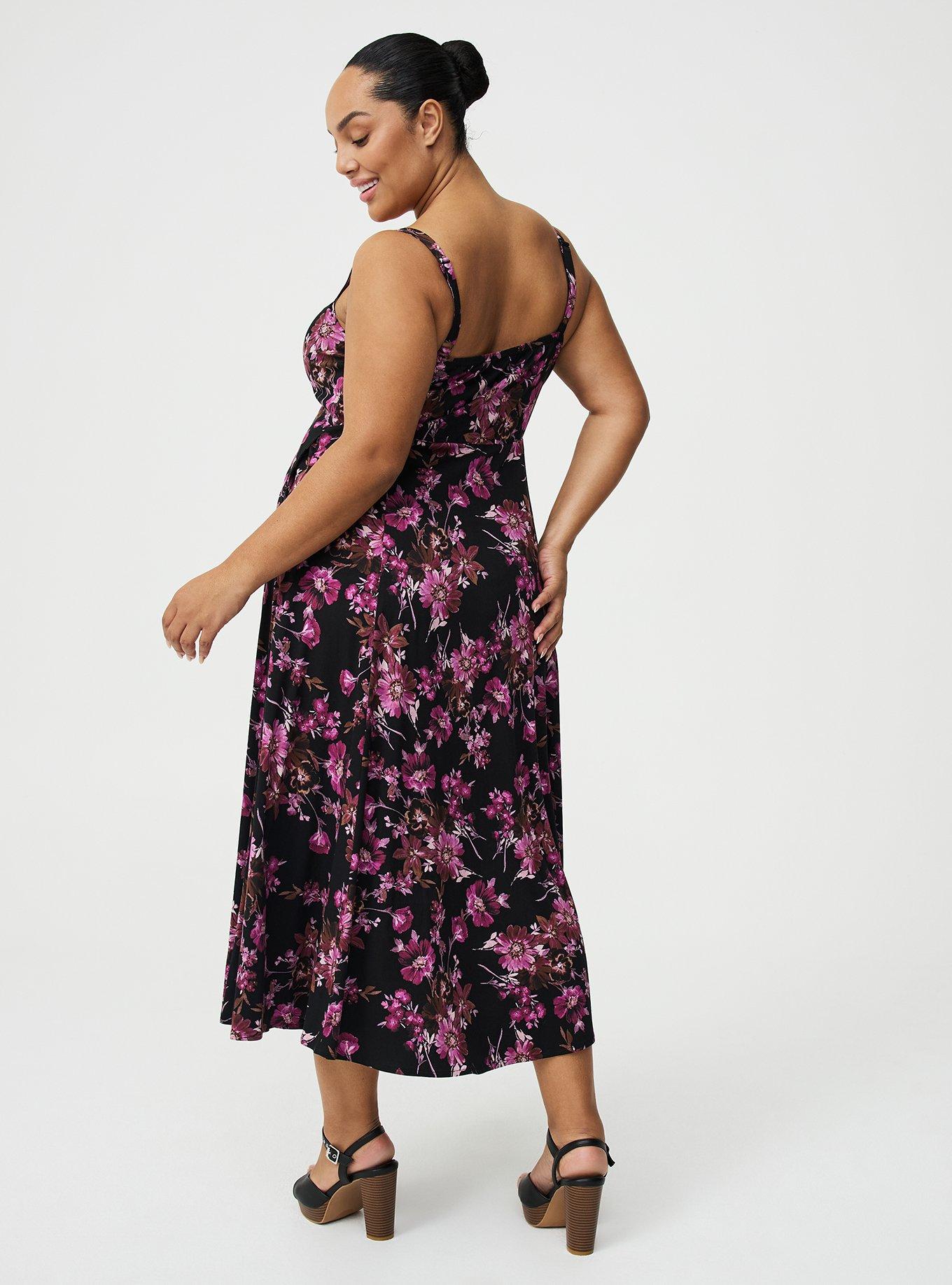 Tea Length Trapeze Dress, WHIMSICAL DAISY FLORAL BLACK, alternate