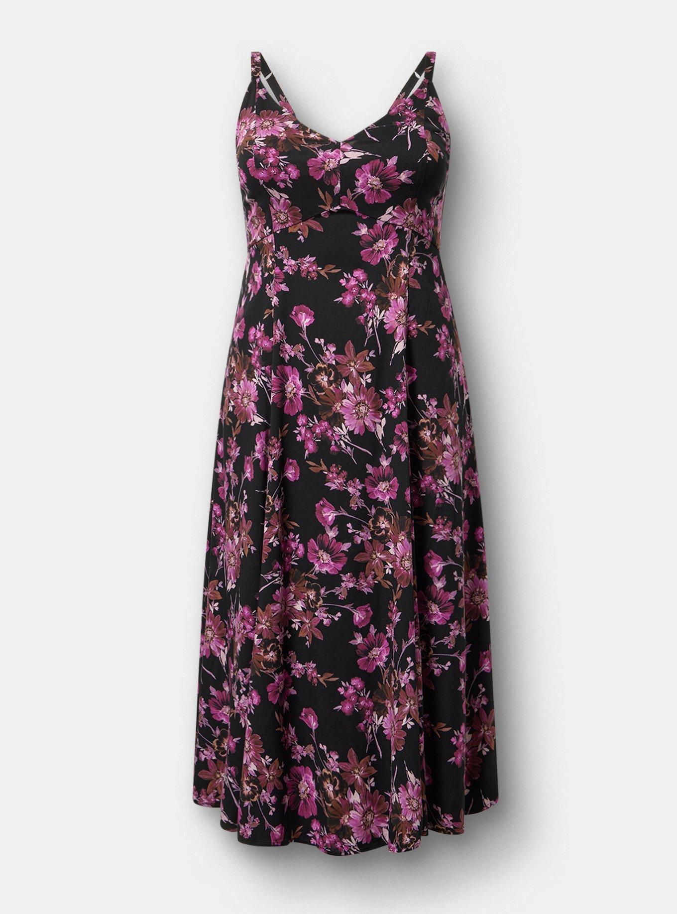 Tea Length Trapeze Dress, WHIMSICAL DAISY FLORAL BLACK, hi-res