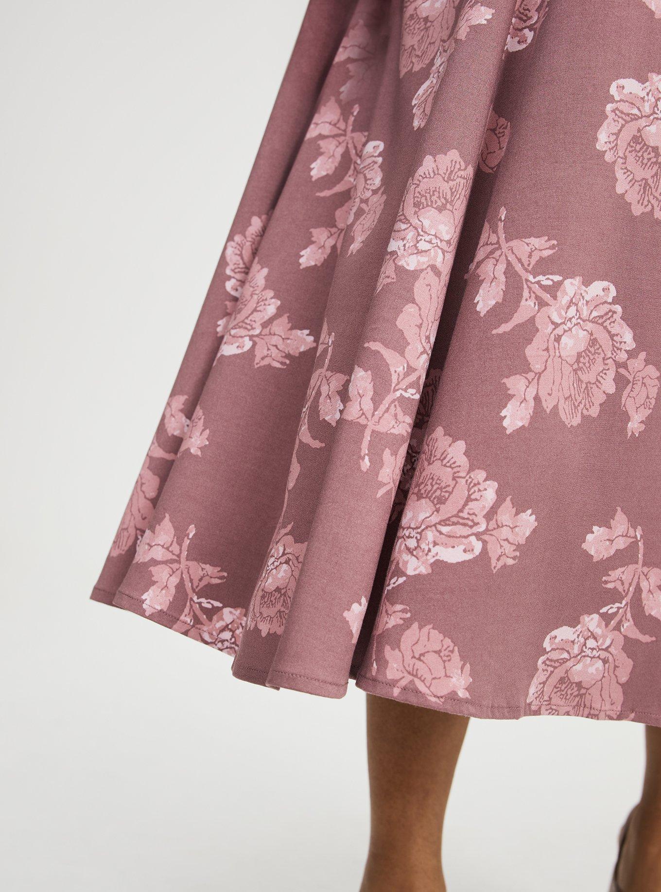 Tea Length Trapeze Dress, FLOWER STAMPS FLORAL TAN, alternate