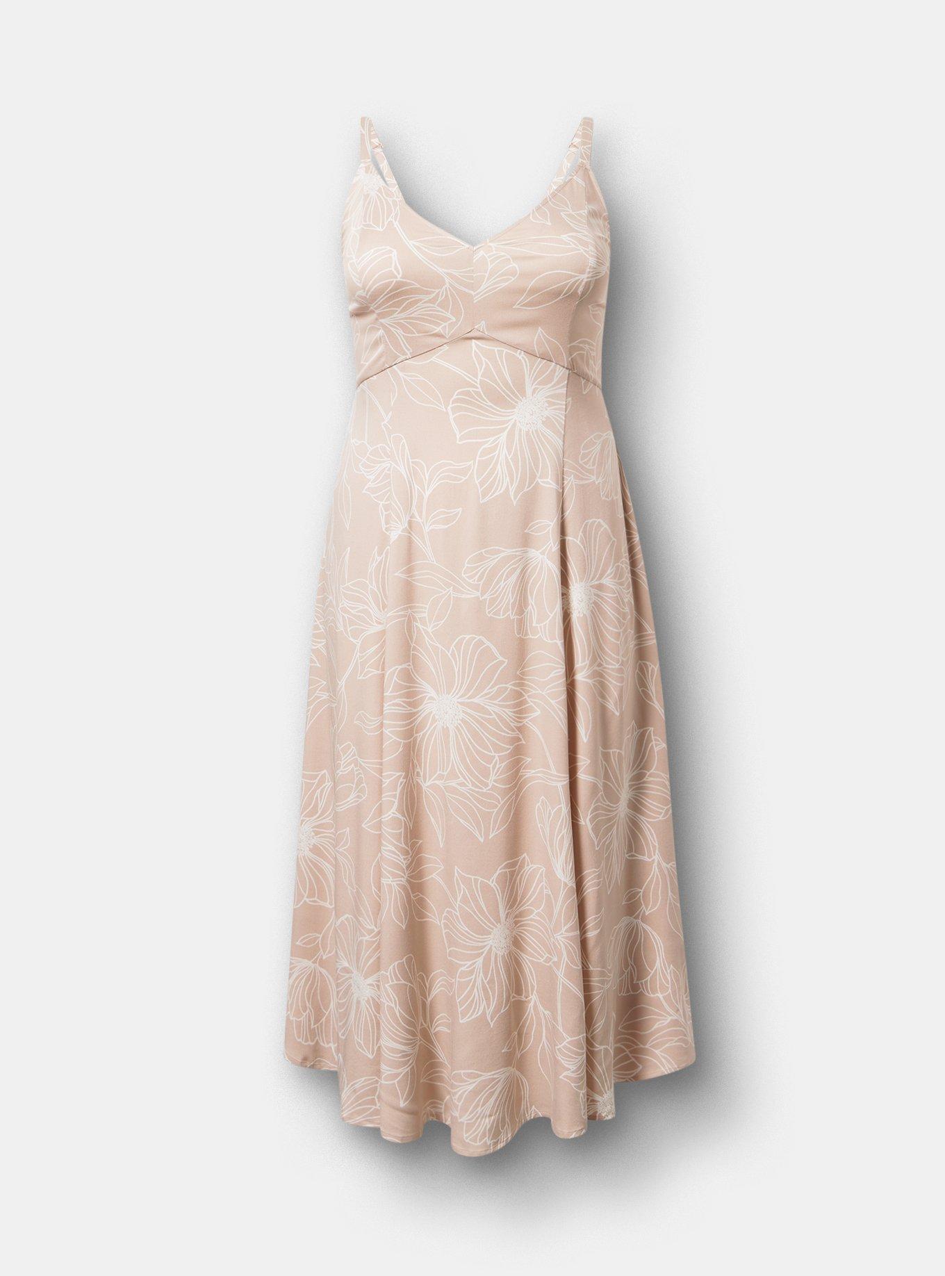 Tea Length Trapeze Dress, BLUEPRINT FLORAL TAN, hi-res