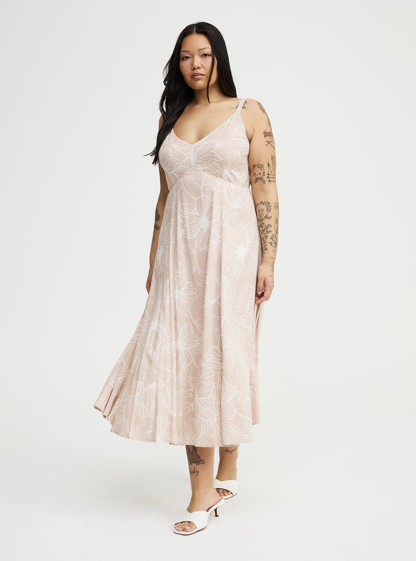 Tea Length Trapeze Dress, BLUEPRINT FLORAL TAN, hi-res