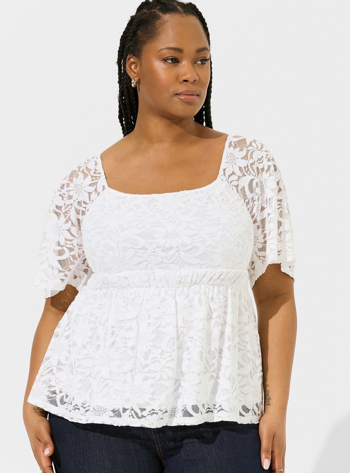 Plus Size Stretch Lace Square Neck Lace Up Back Peplum Top Torrid