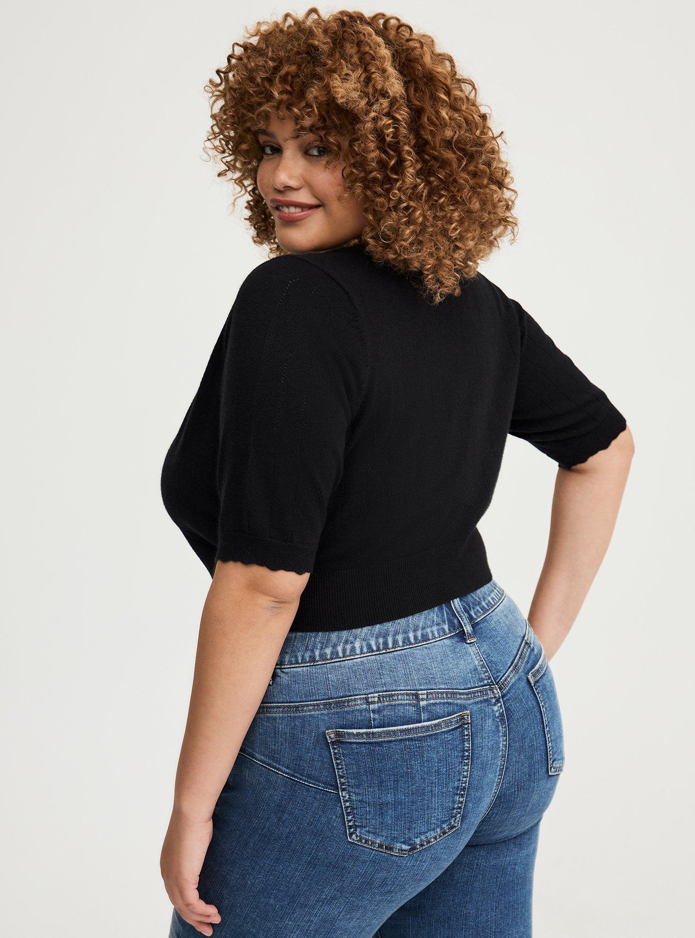 Pointelle Shrug Crop Sweater