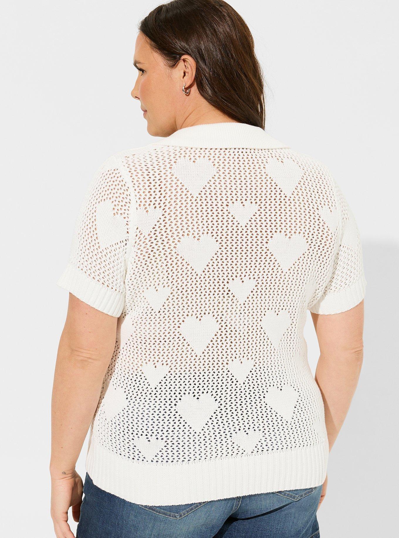 Cotton Open Stitch Collared Sweater , CLOUD DANCER, alternate