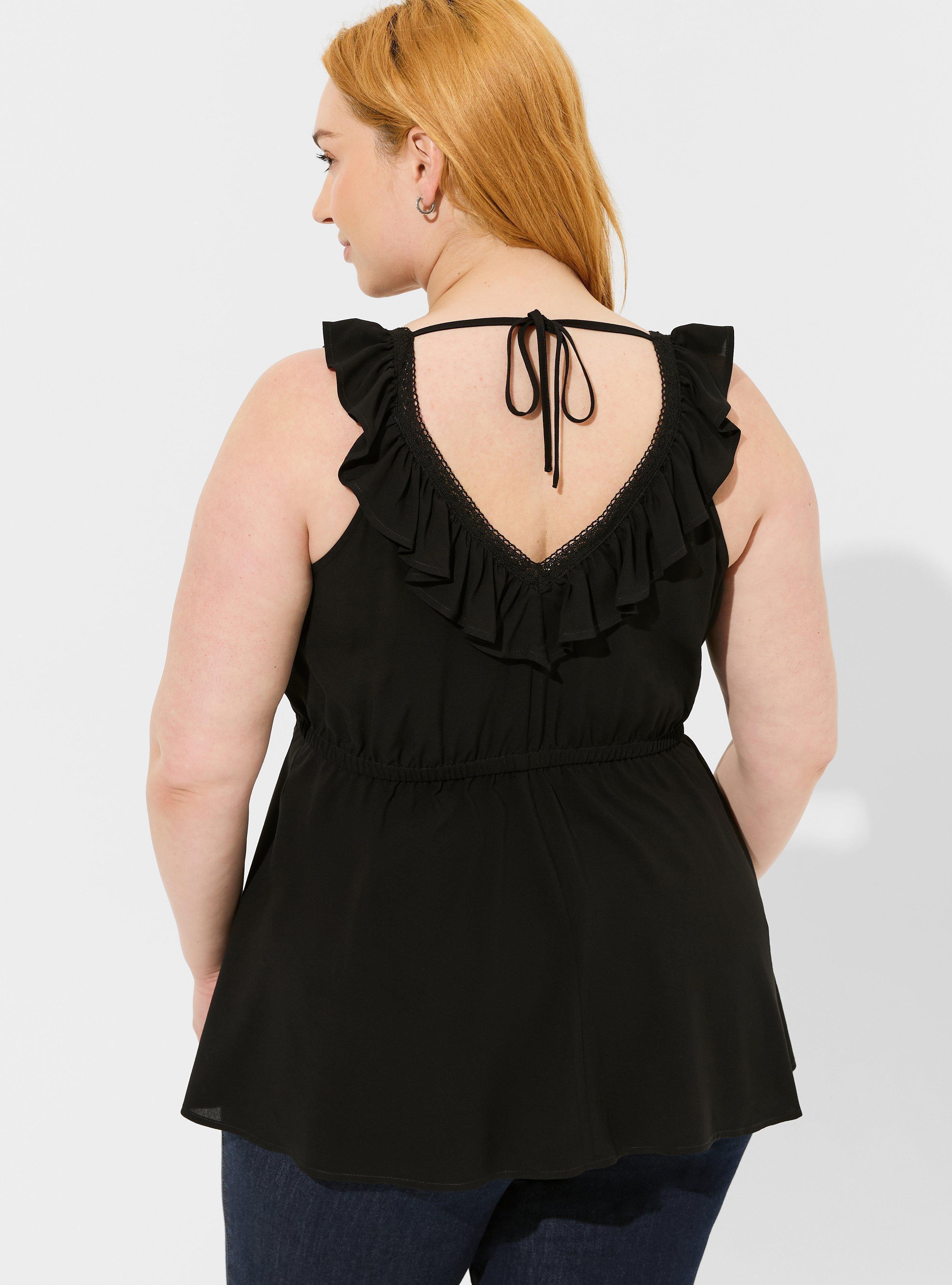 Challis Ruffle V-Neck Sleeveless Top