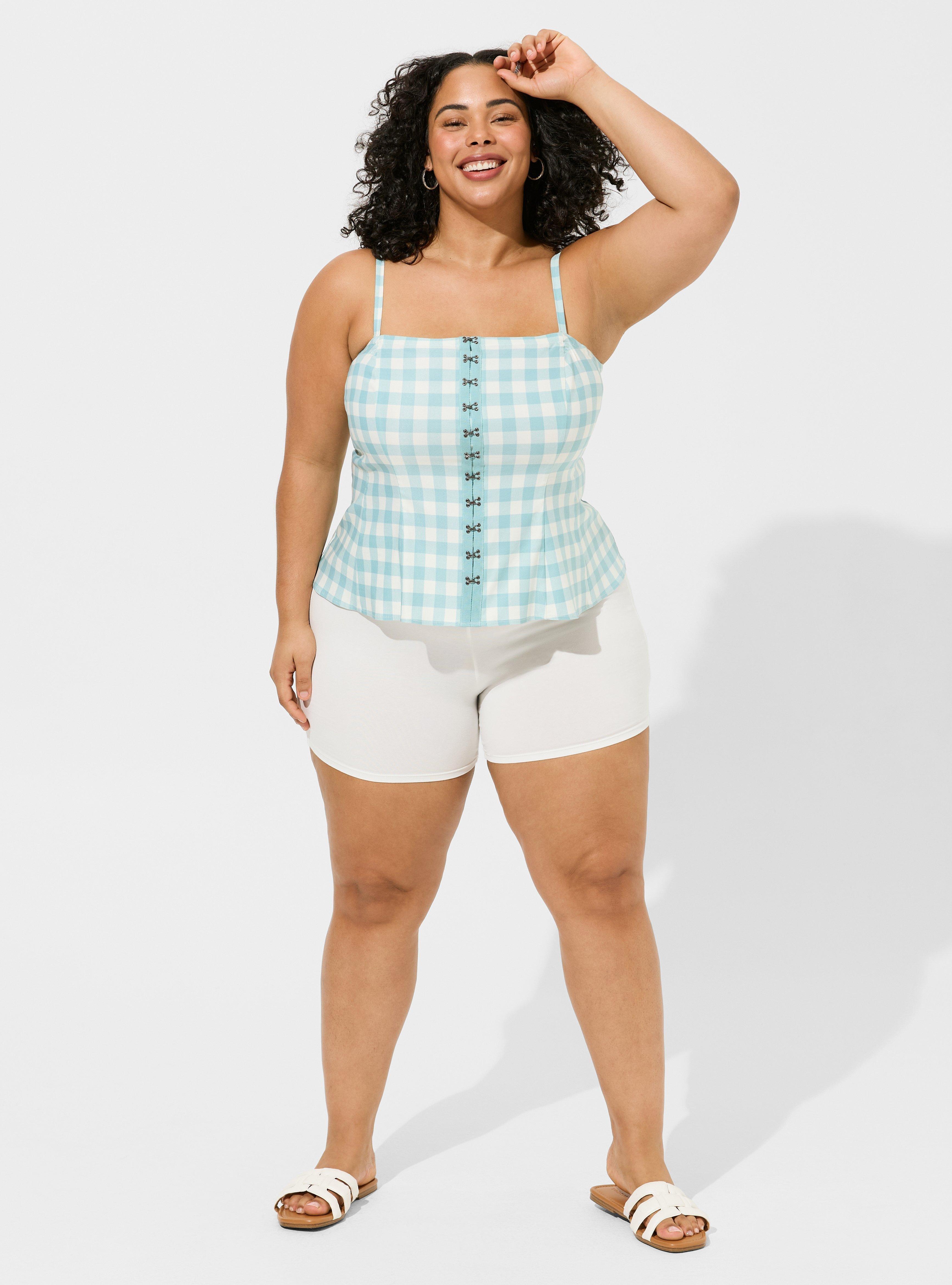 Fit And Flare Button Up Strapless Crop Top, JONES GINGHAM CLOUD DANCER, alternate