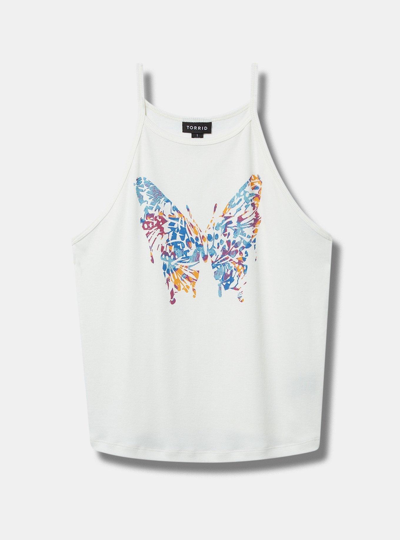 Butterfly Everyday Rib Goddess Neck Crop Top