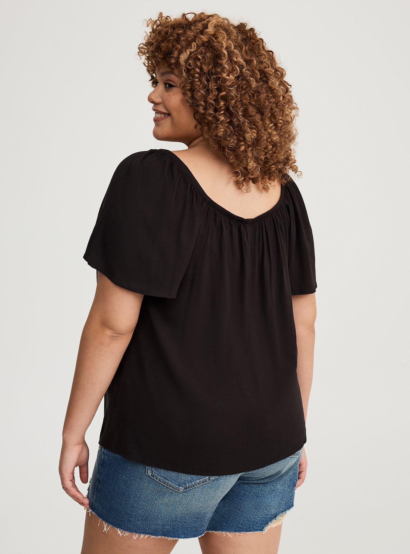 Rayon Slub Flutter Short Sleeve Blouse