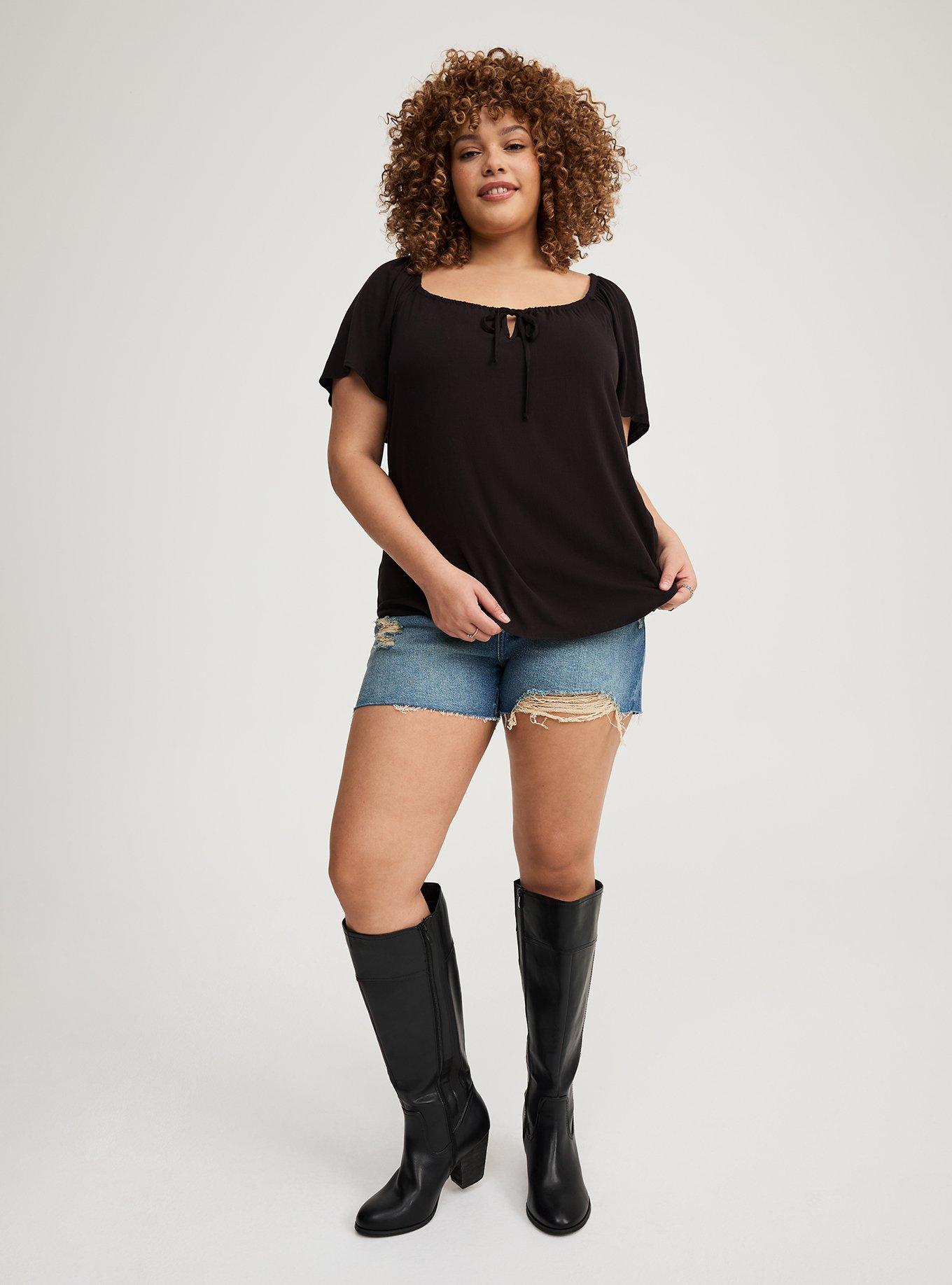 Rayon Slub Flutter Short Sleeve Blouse