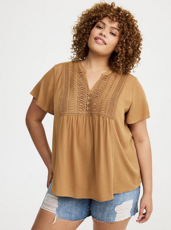 Plus Size - Crinkle Gauze Flutter Sleeve Top - Torrid Plus Size - Crinkle Gauze Flutter Sleeve Top - Torrid