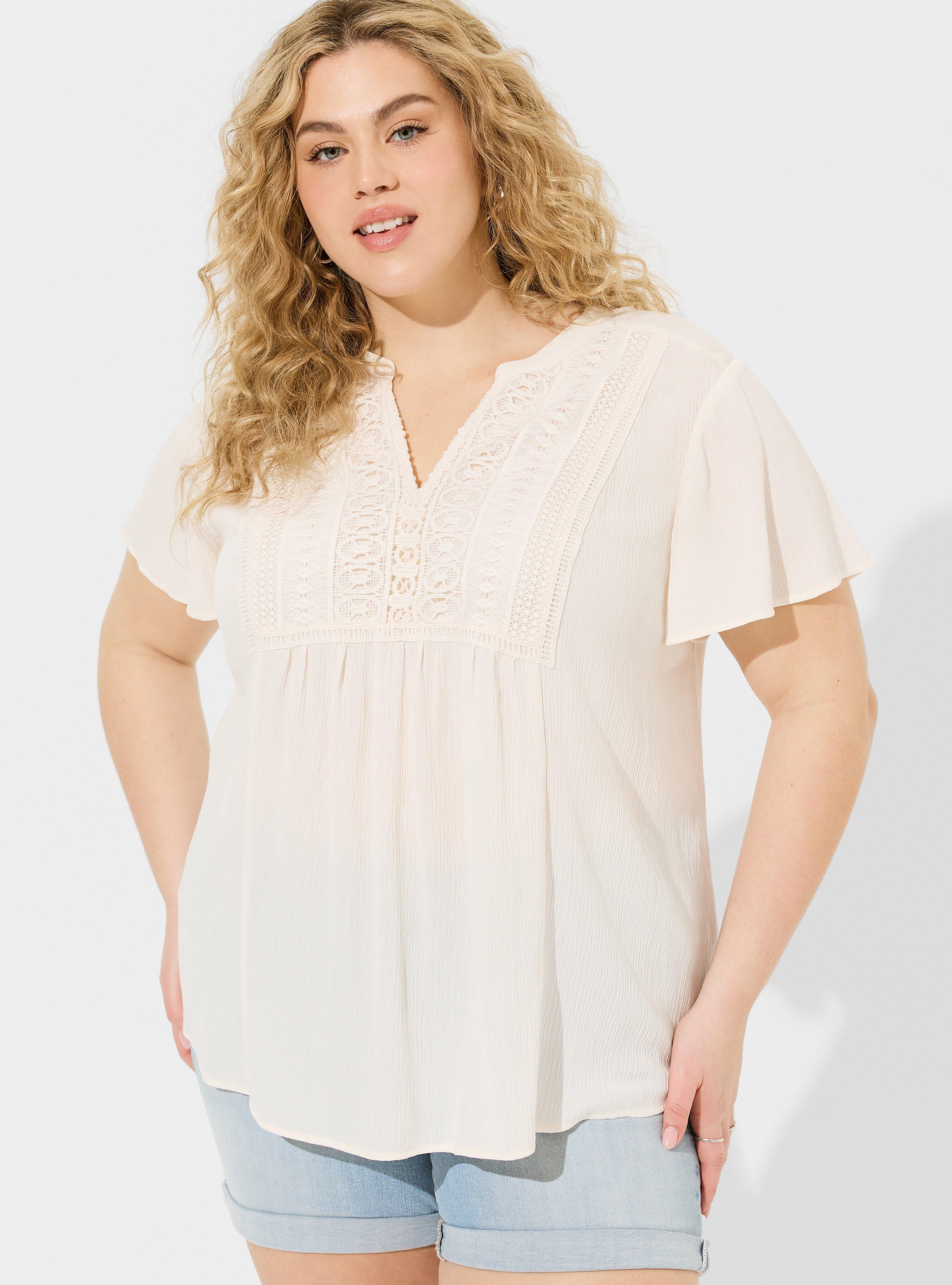 Plus Size - Crinkle Gauze Flutter Sleeve Top - Torrid