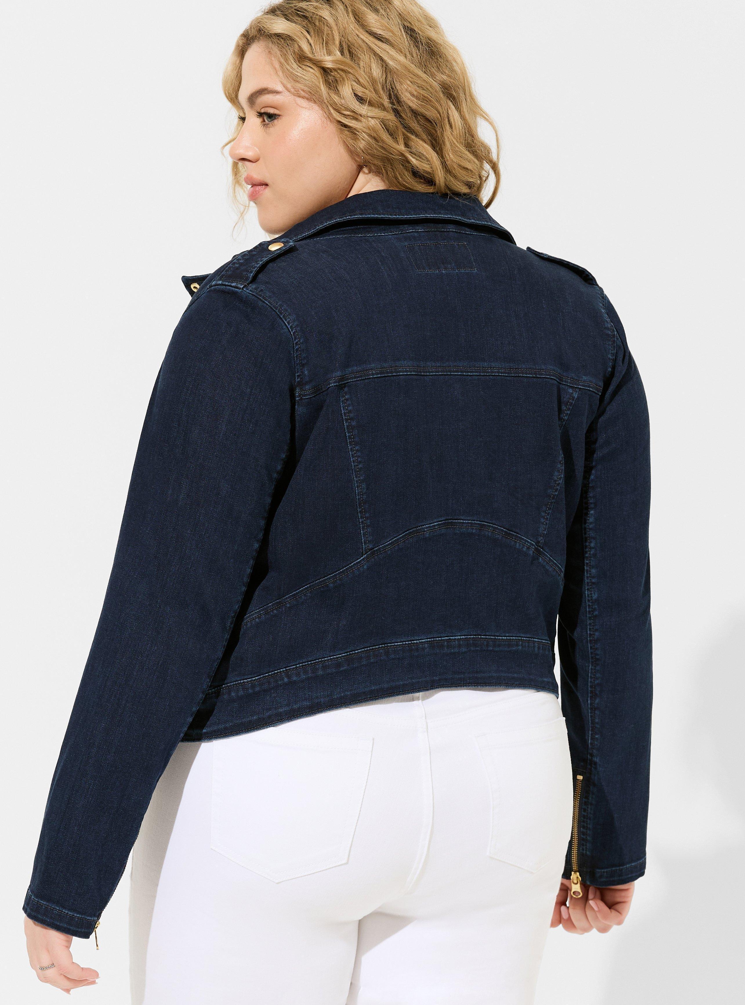 Denim Vintage Stretch Moto Jacket, MARINA, alternate