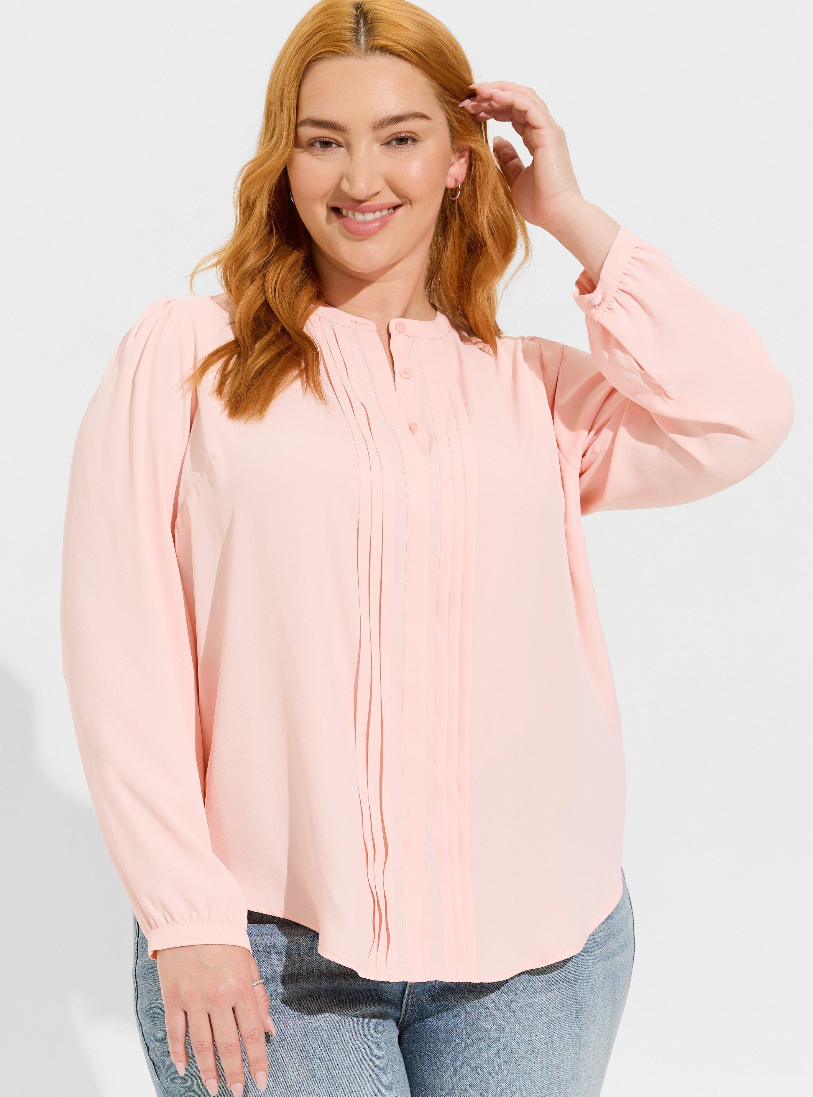 Georgette Pintuck Long Sleeve Blouse, IMPATIENT PINK, alternate