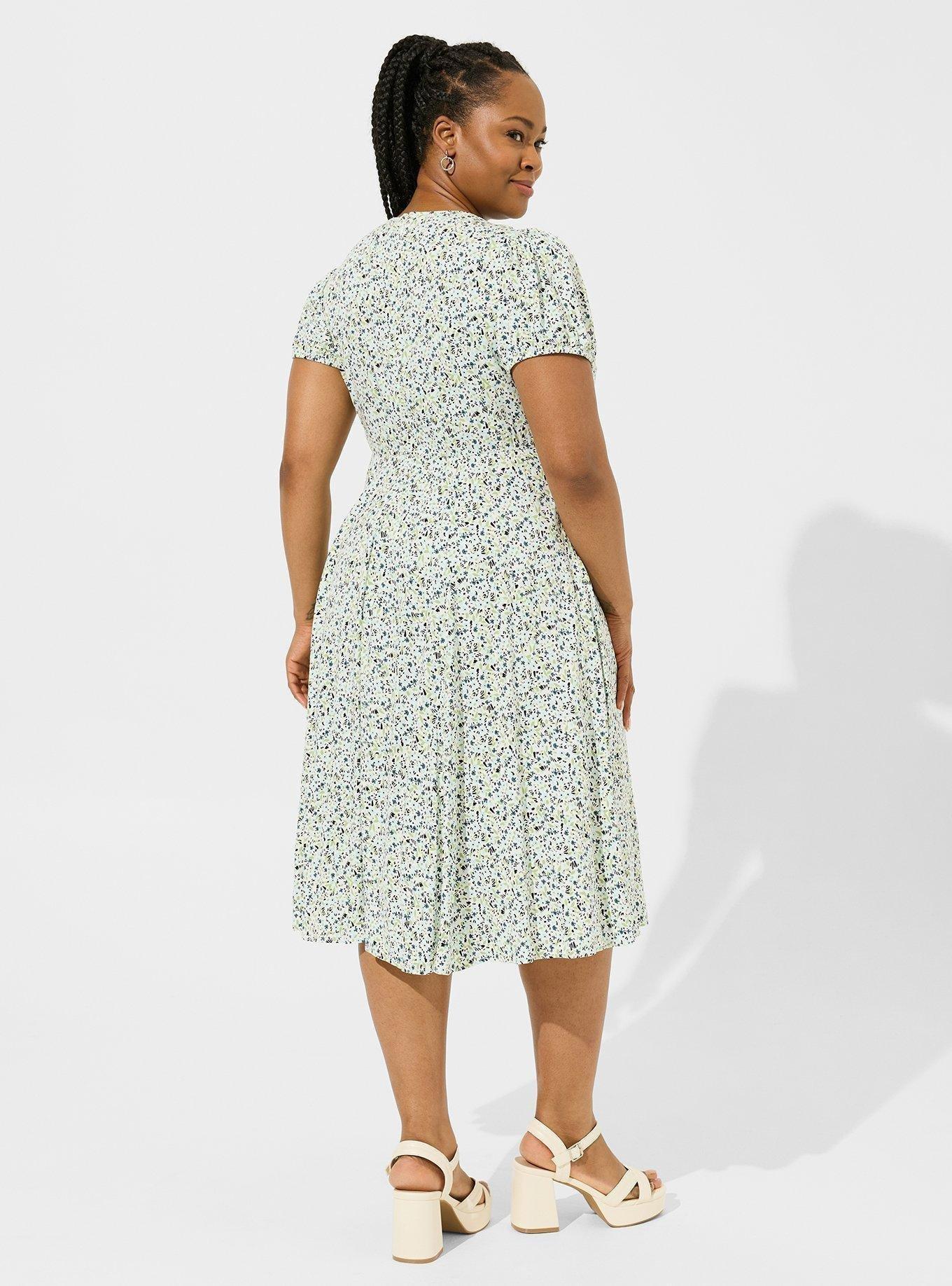 Midi Challis Smocked Waist Surplice Dress