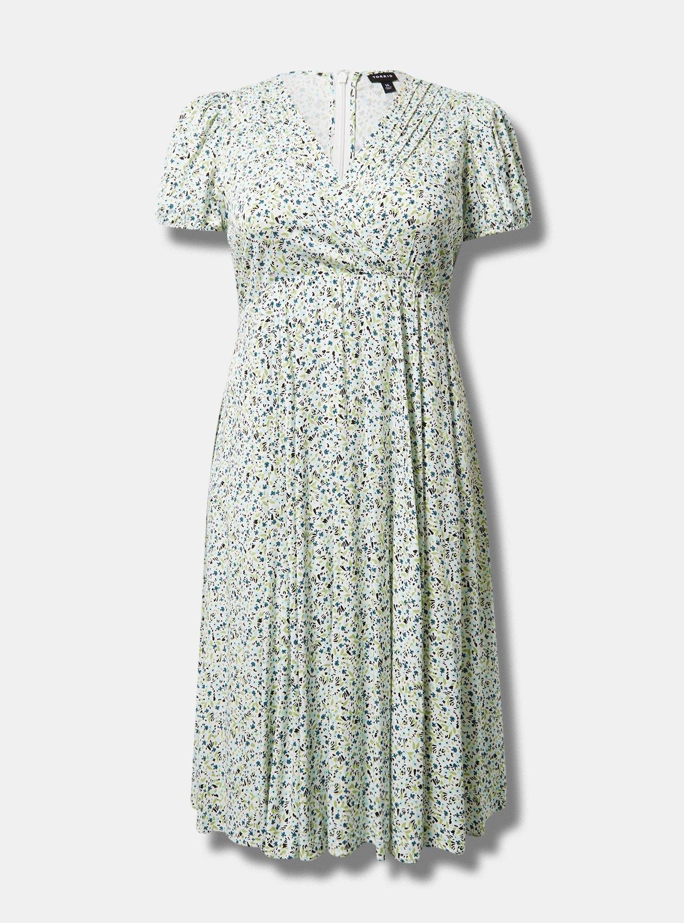 Decorative Button Smocked Waist Surplice Dress